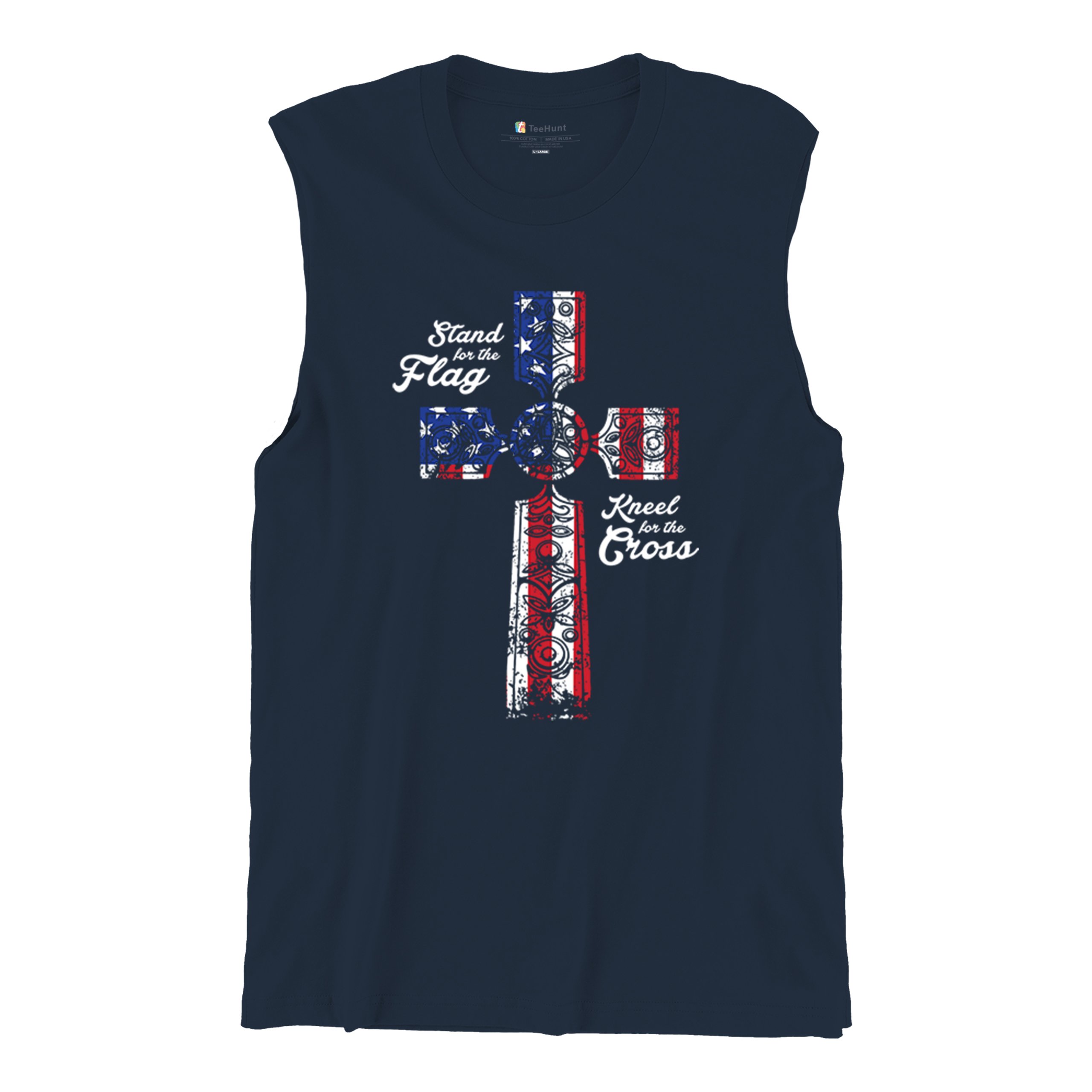 Stand for the Flag Kneel for the Cross Muscle Shirt Patriotic Military Men's - Picture 27 of 36