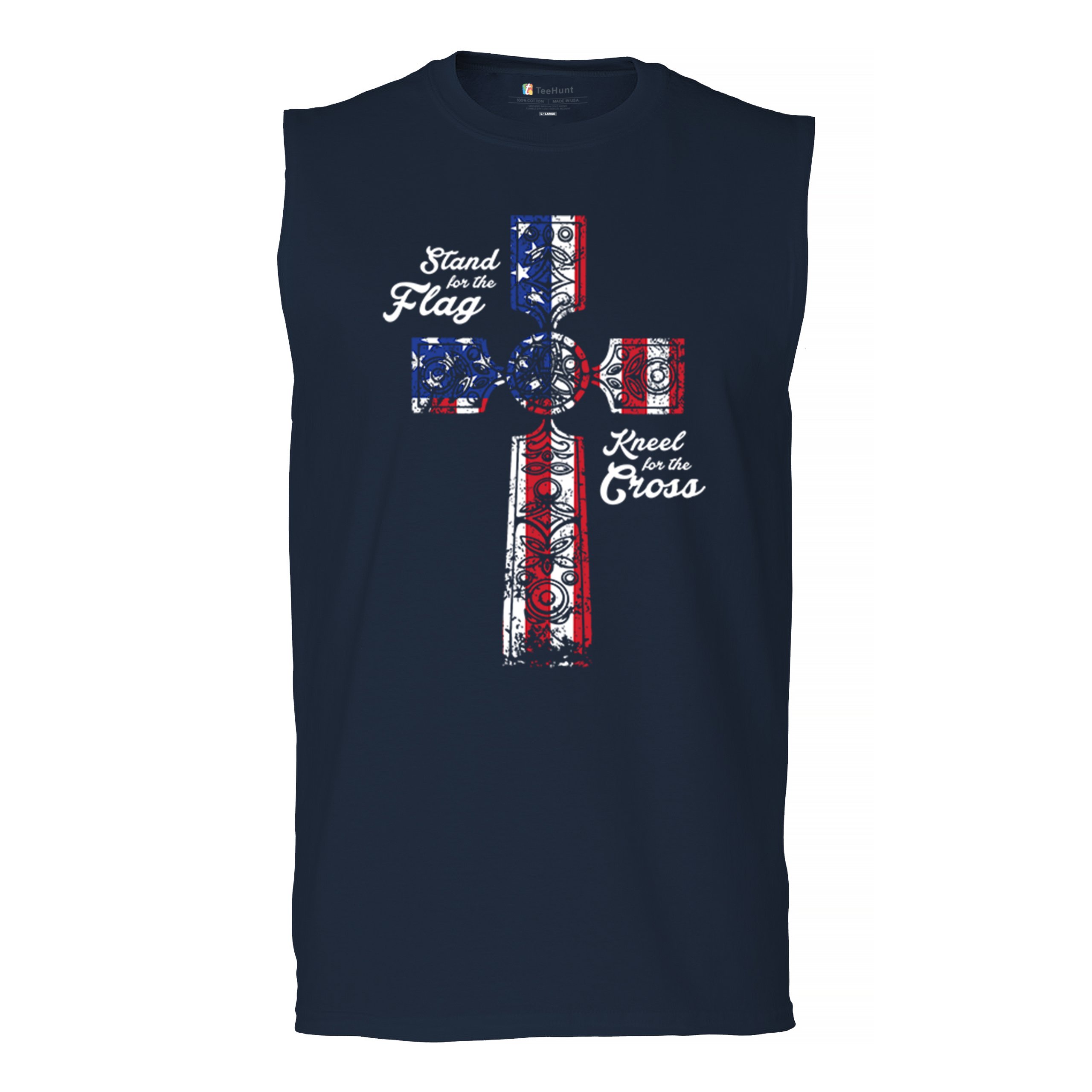 Stand for the Flag Kneel for the Cross Muscle Shirt Patriotic Military Men's - Picture 23 of 36