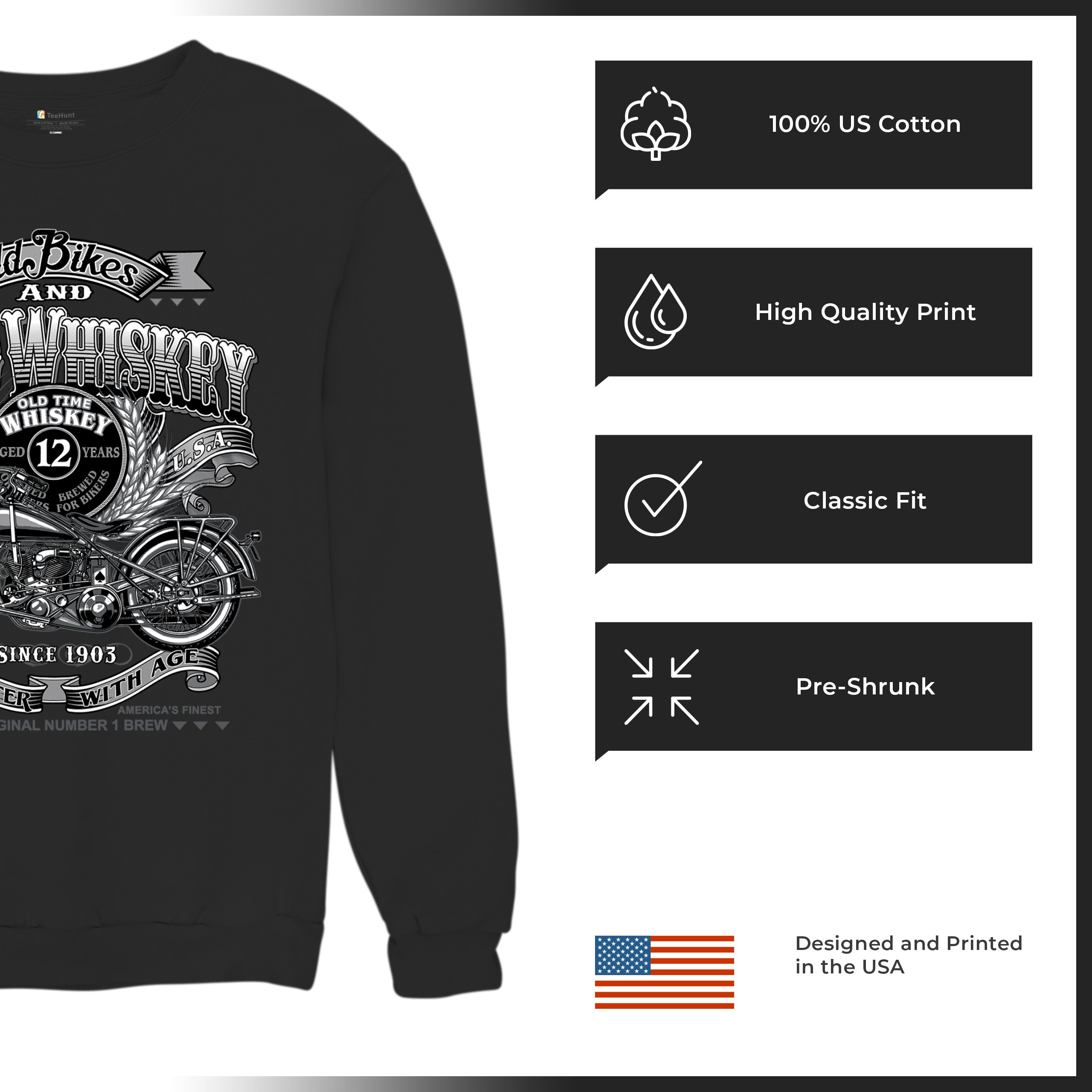 Old Bikes Good Whiskey Sweatshirt Vintage 1903 Biker American Heritage Crewneck - Picture 7 of 50