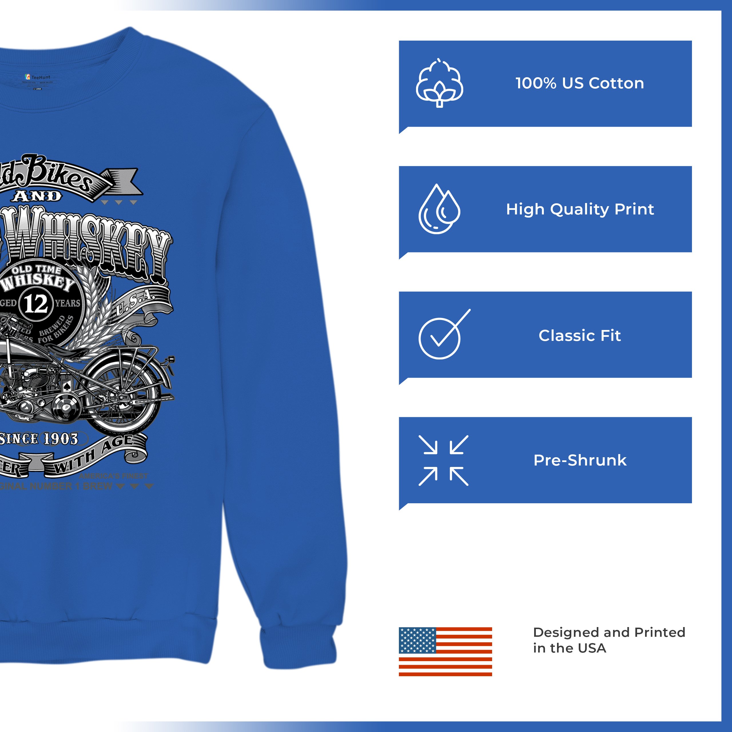 Old Bikes Good Whiskey Sweatshirt Vintage 1903 Biker American Heritage Crewneck - Picture 49 of 50