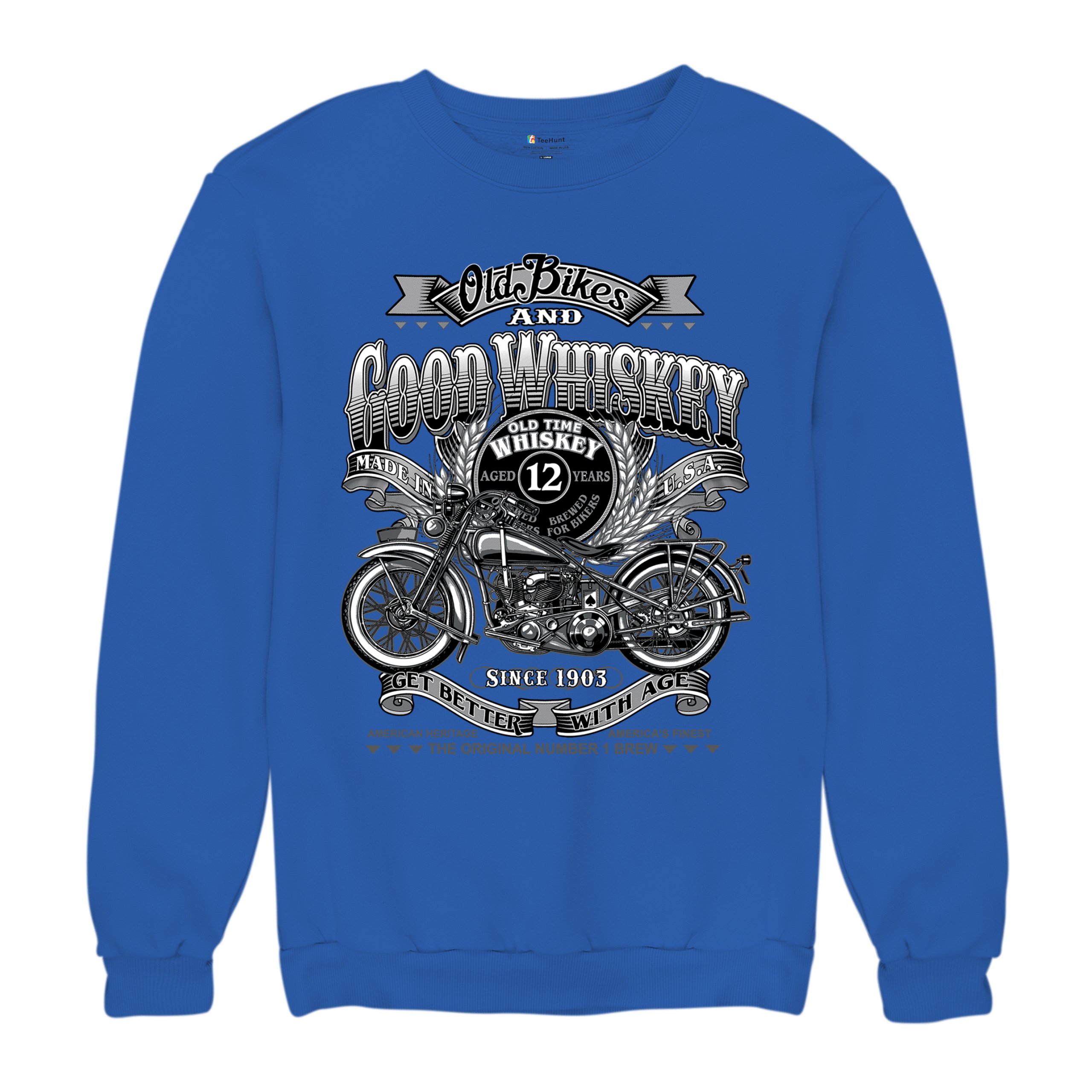 Old Bikes Good Whiskey Sweatshirt Vintage 1903 Biker American Heritage Crewneck - Picture 48 of 50