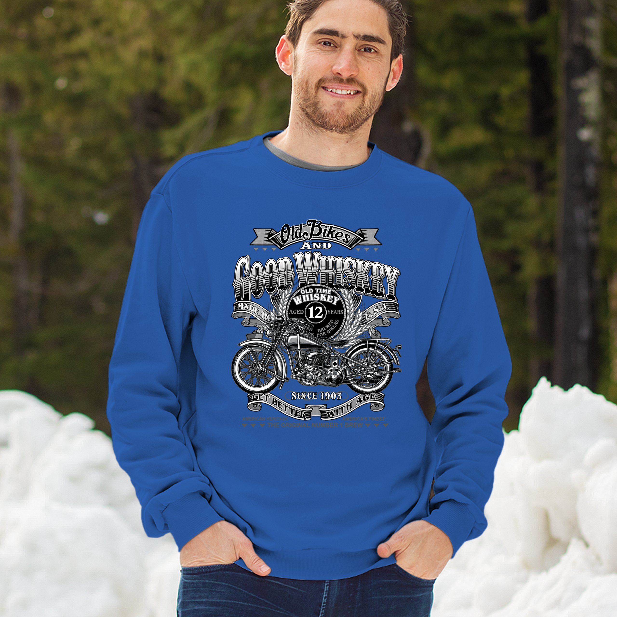Old Bikes Good Whiskey Sweatshirt Vintage 1903 Biker American Heritage Crewneck - Picture 47 of 50
