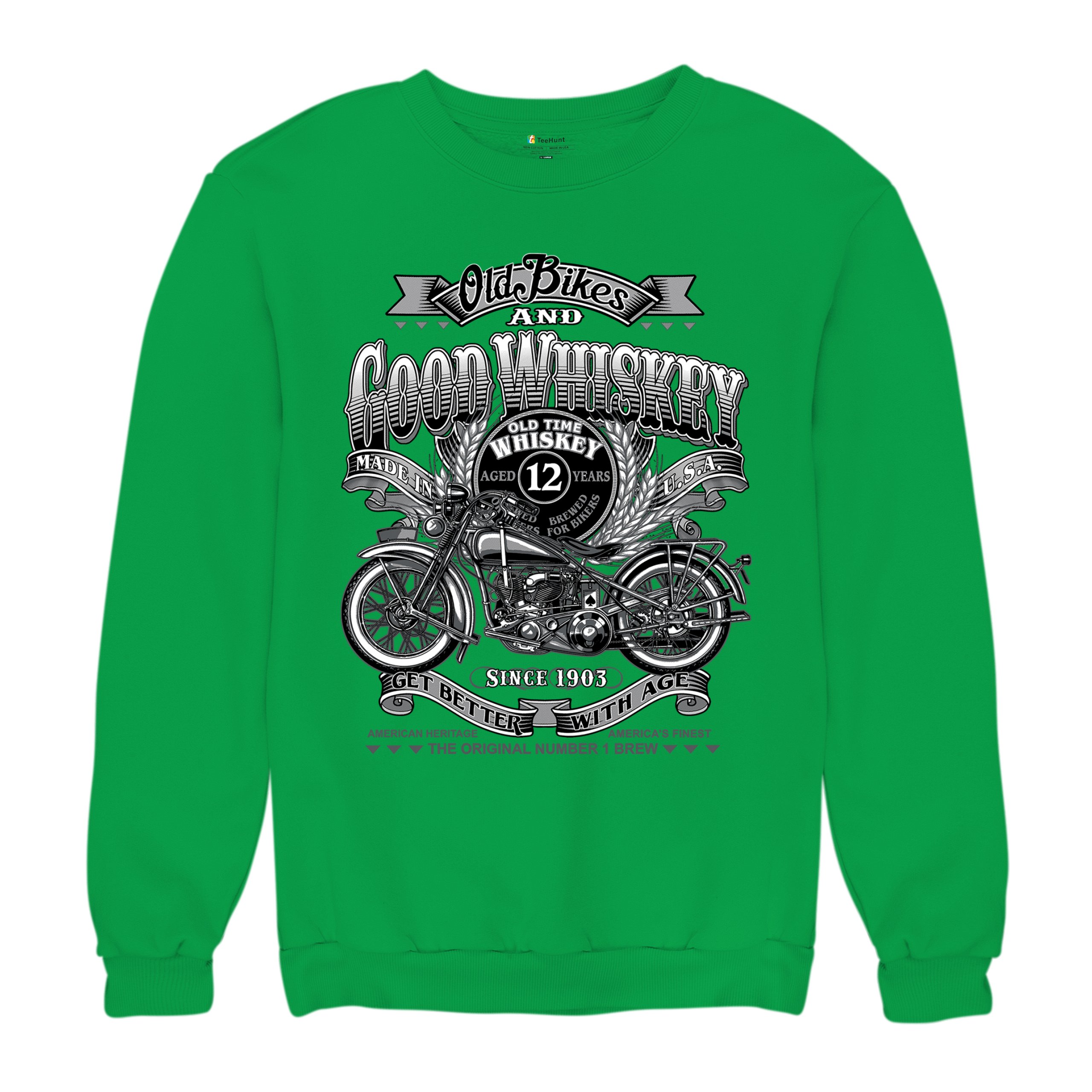 Old Bikes Good Whiskey Sweatshirt Vintage 1903 Biker American Heritage Crewneck - Picture 41 of 50