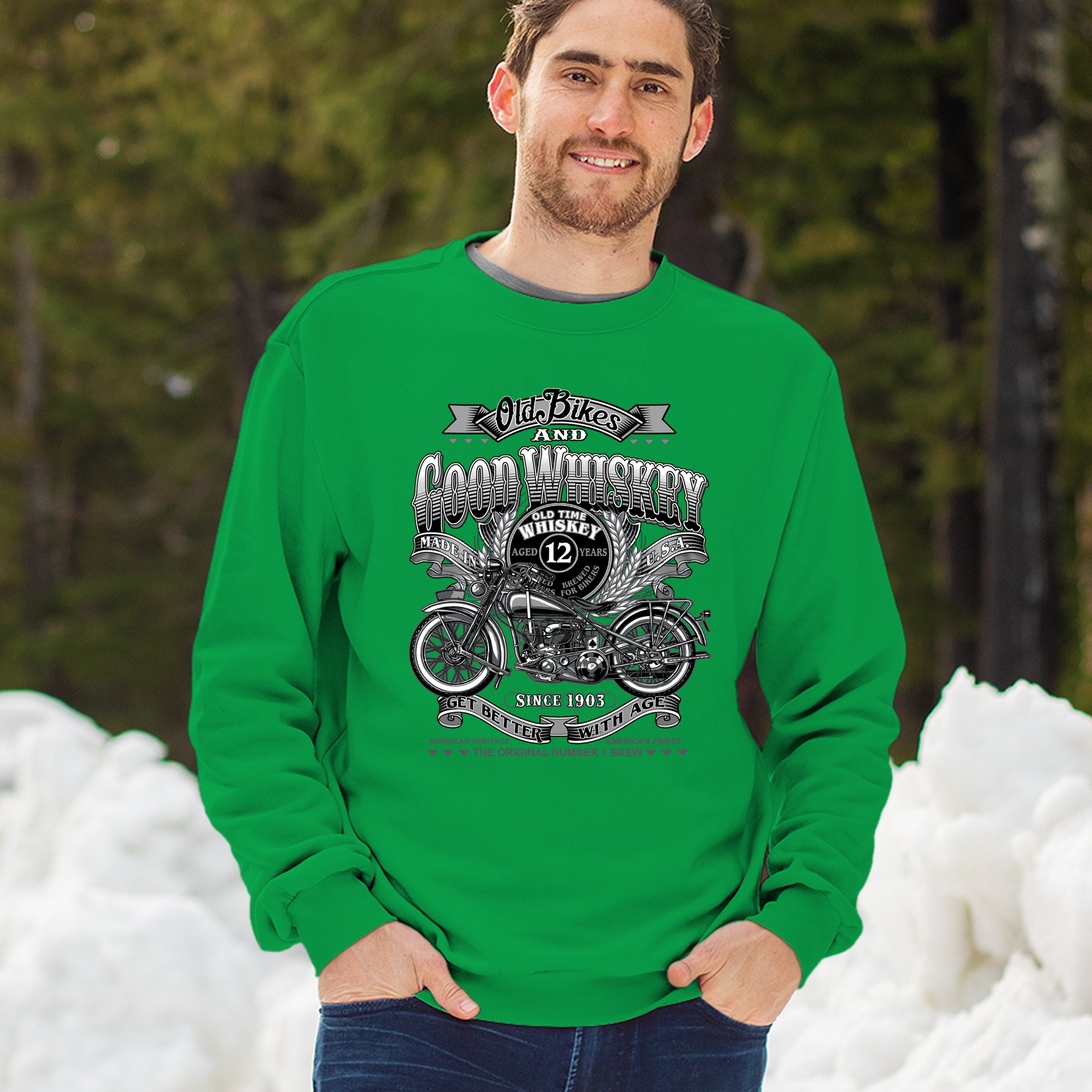 Old Bikes Good Whiskey Sweatshirt Vintage 1903 Biker American Heritage Crewneck - Picture 40 of 50