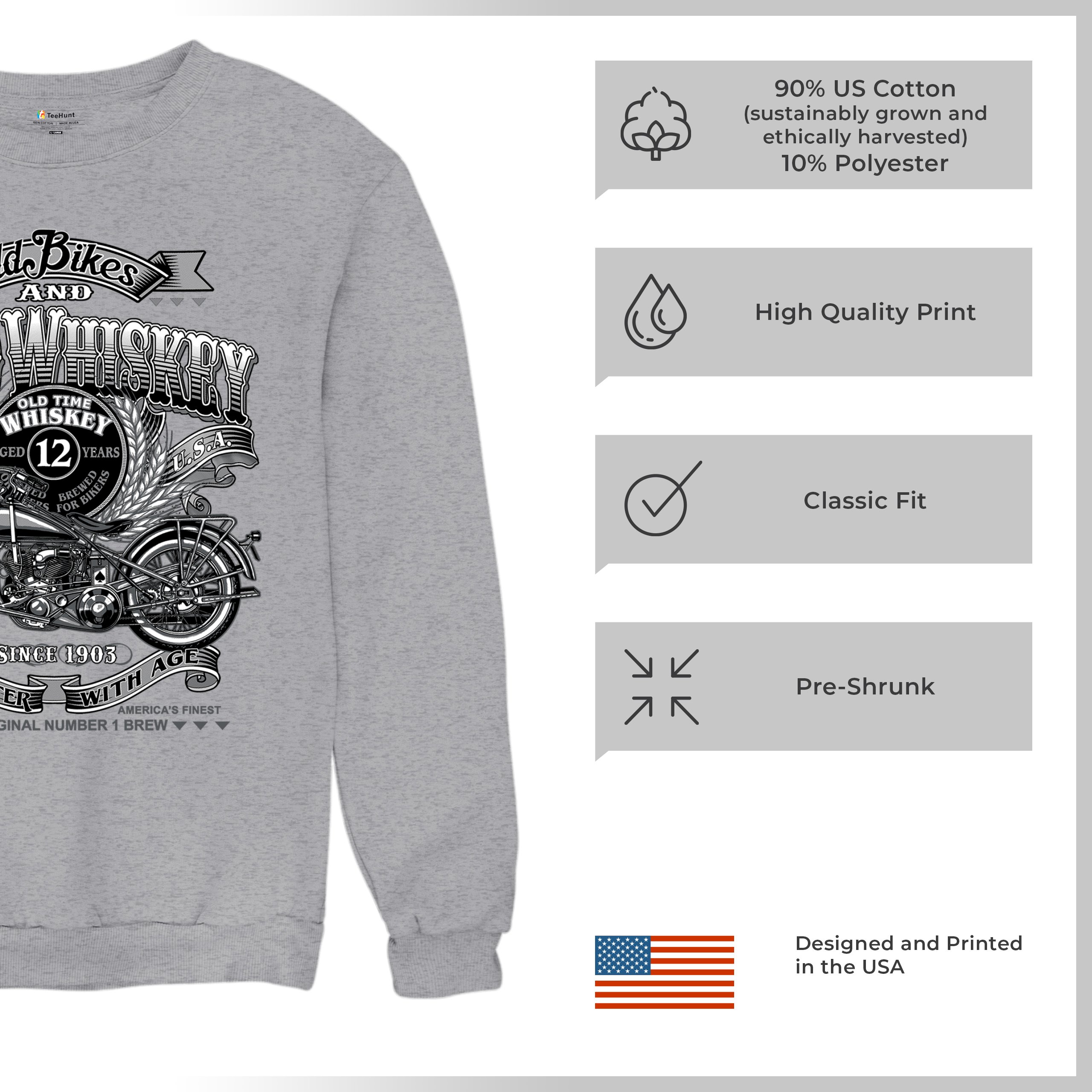 Old Bikes Good Whiskey Sweatshirt Vintage 1903 Biker American Heritage Crewneck - Picture 14 of 50