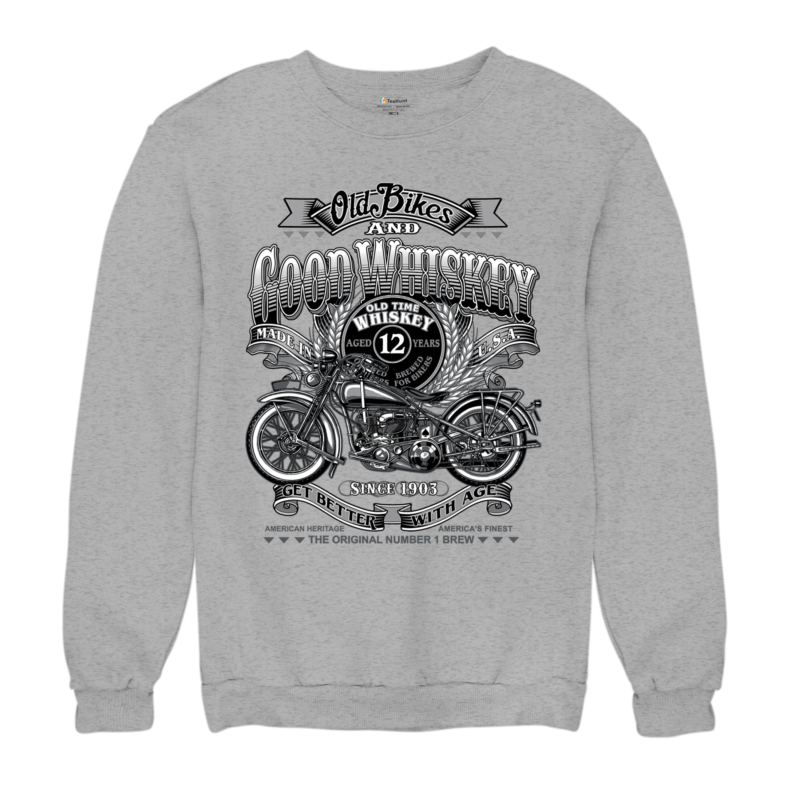 Old Bikes Good Whiskey Sweatshirt Vintage 1903 Biker American Heritage Crewneck - Picture 13 of 50