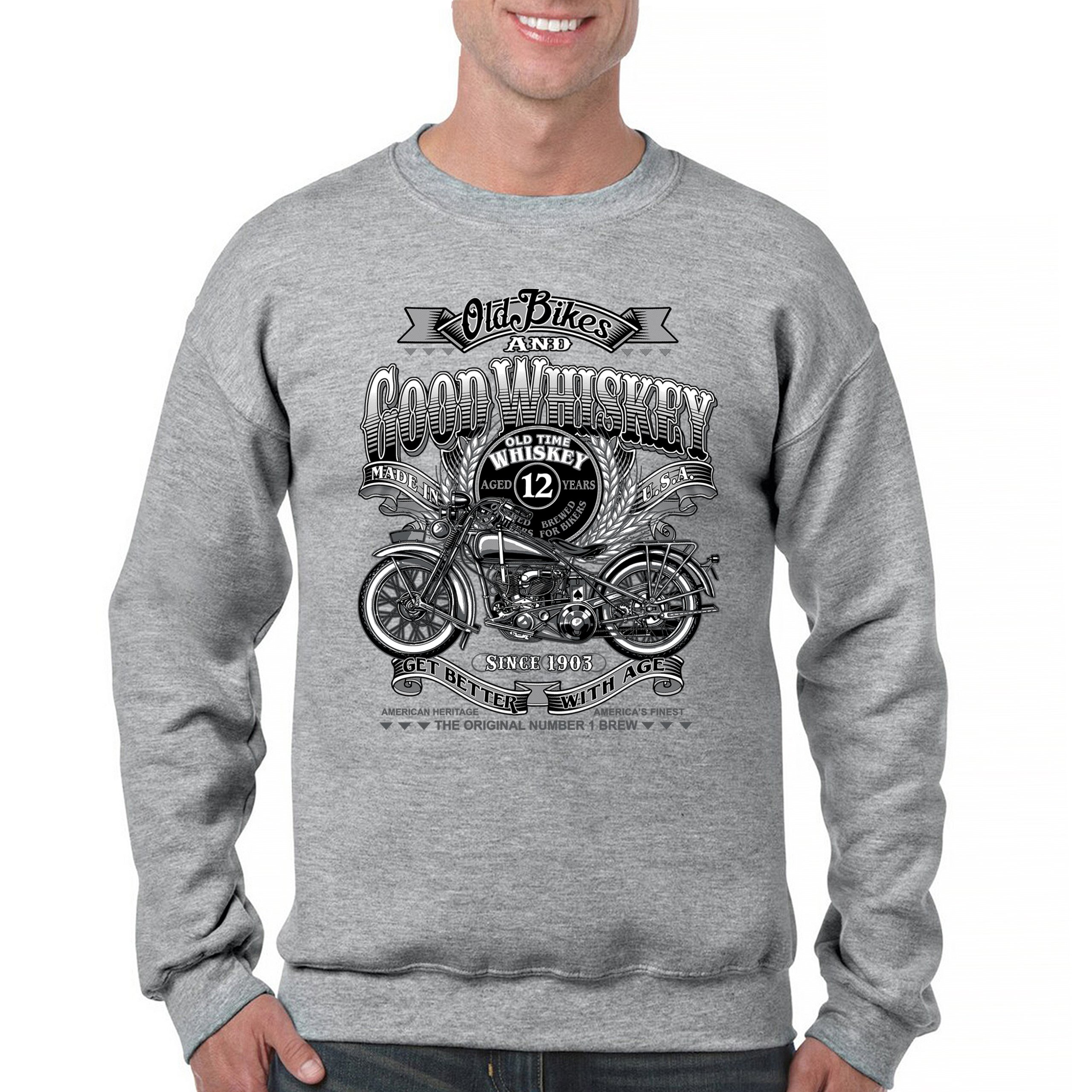 Old Bikes Good Whiskey Sweatshirt Vintage 1903 Biker American Heritage Crewneck - Picture 9 of 50