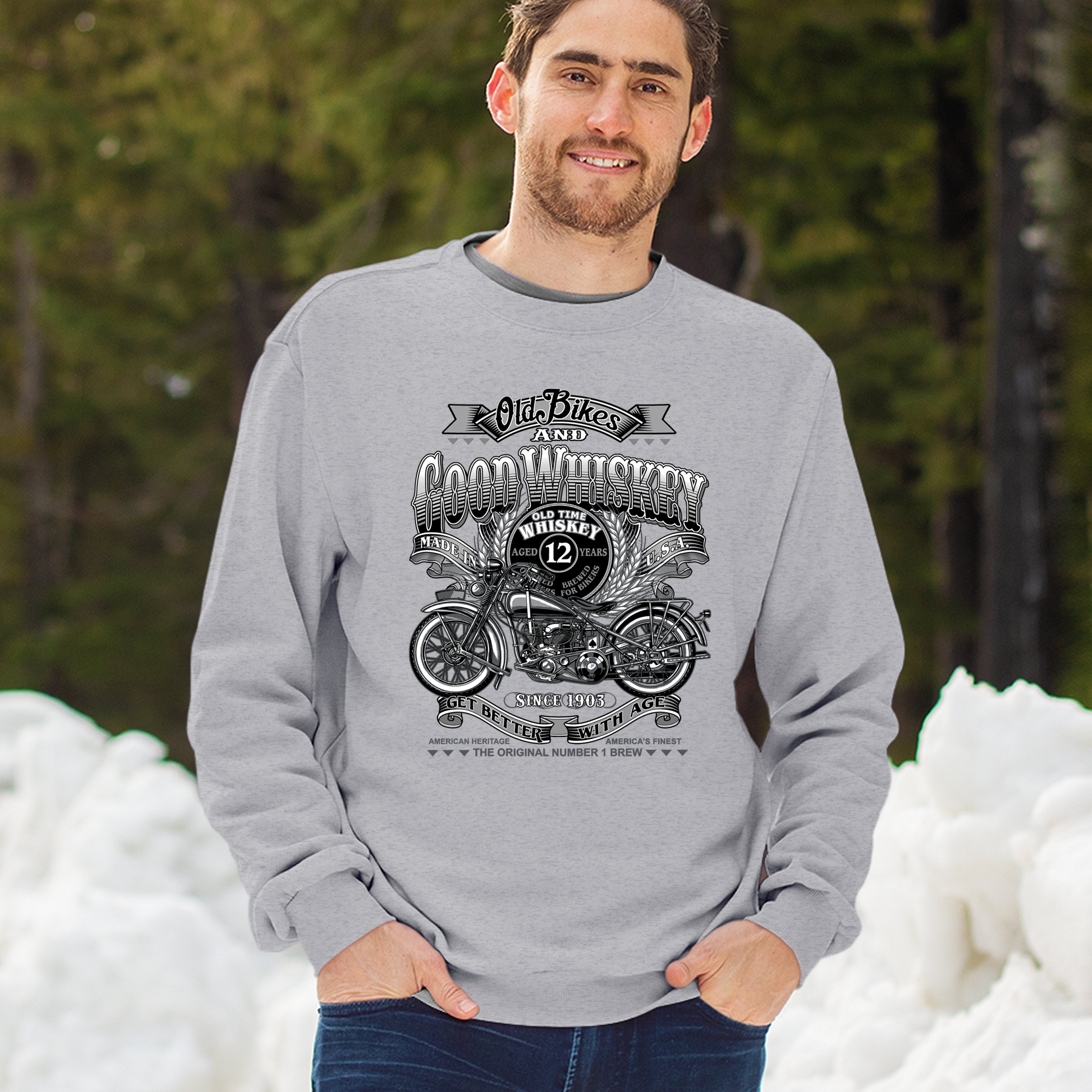 Old Bikes Good Whiskey Sweatshirt Vintage 1903 Biker American Heritage Crewneck - Picture 12 of 50