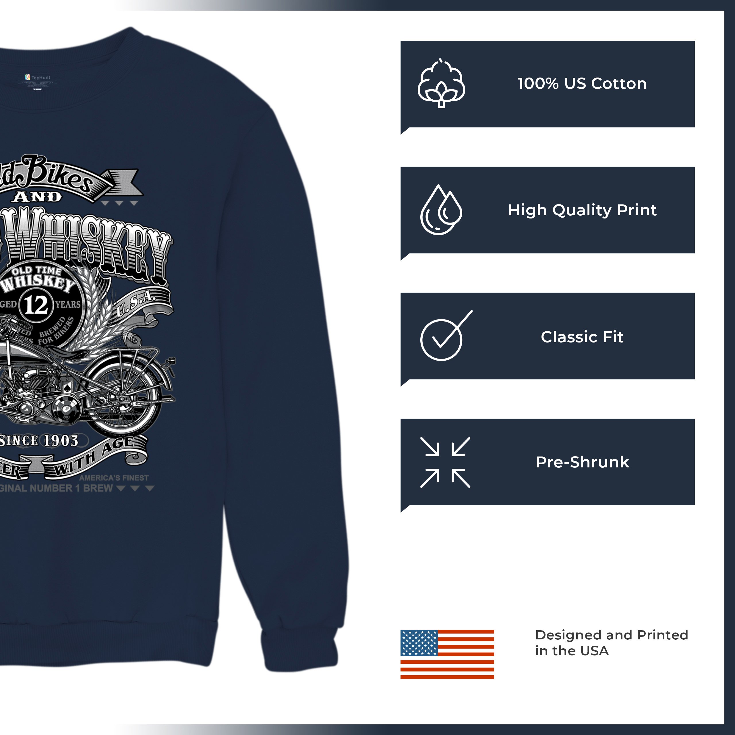 Old Bikes Good Whiskey Sweatshirt Vintage 1903 Biker American Heritage Crewneck - Picture 35 of 50