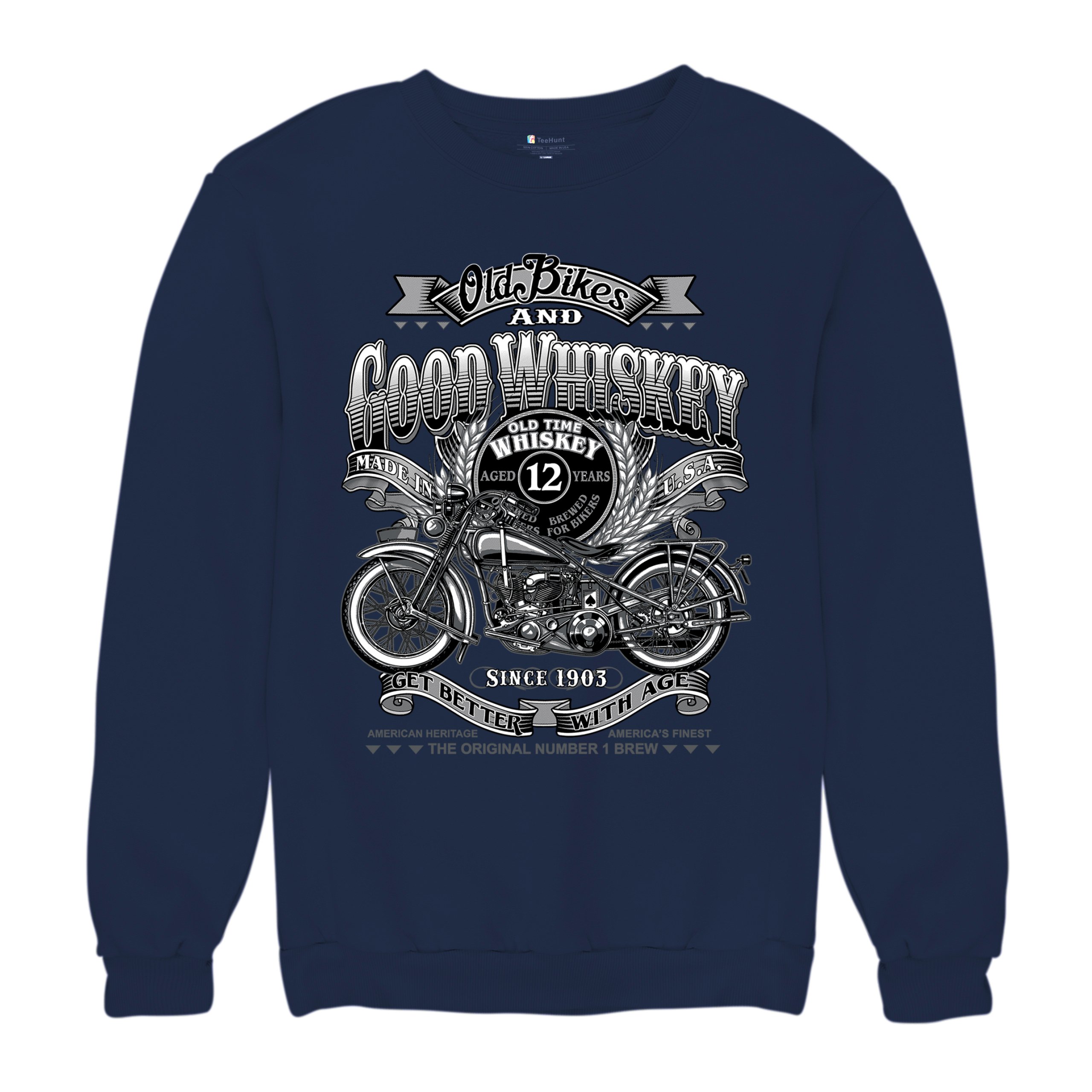 Old Bikes Good Whiskey Sweatshirt Vintage 1903 Biker American Heritage Crewneck - Picture 34 of 50