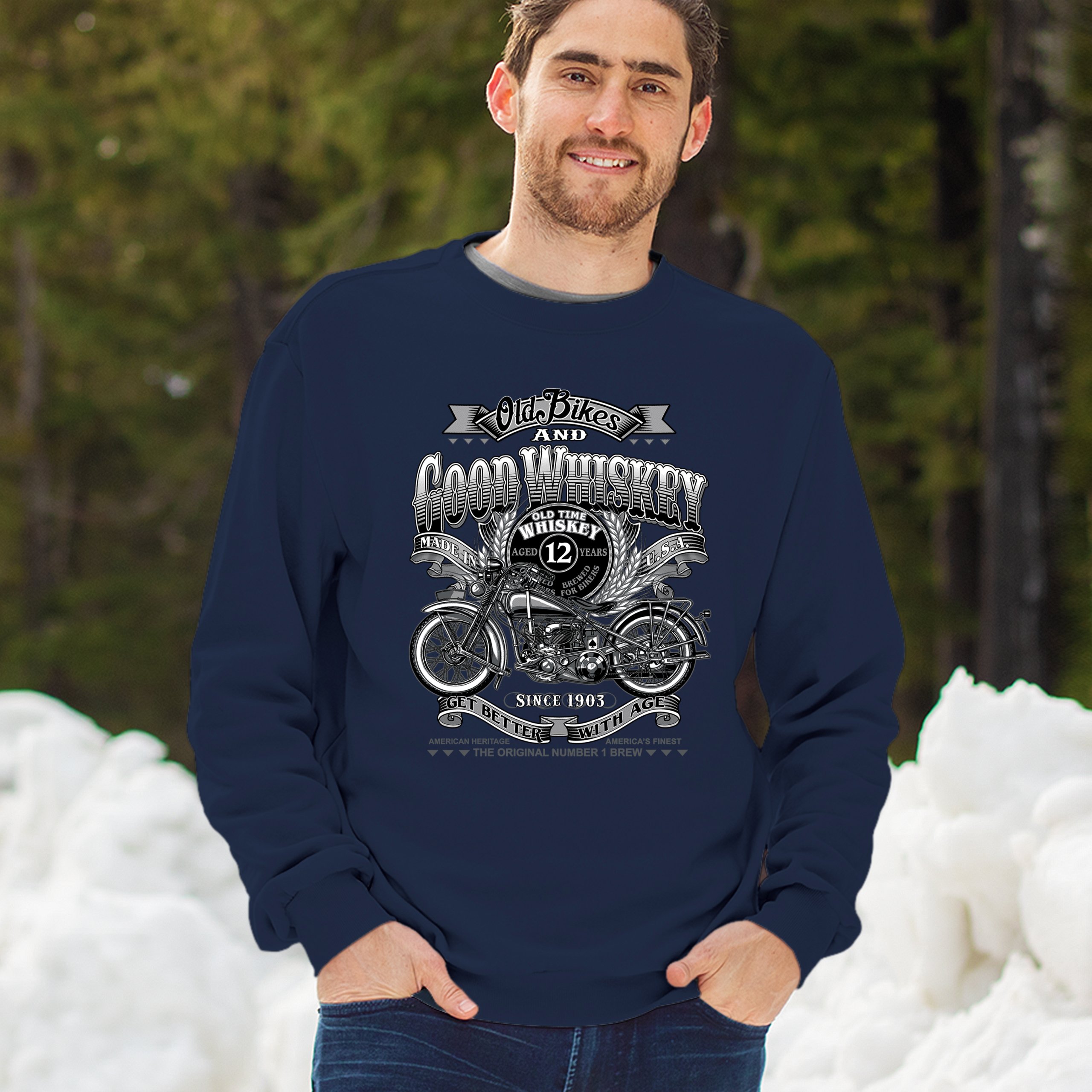 Old Bikes Good Whiskey Sweatshirt Vintage 1903 Biker American Heritage Crewneck - Picture 33 of 50