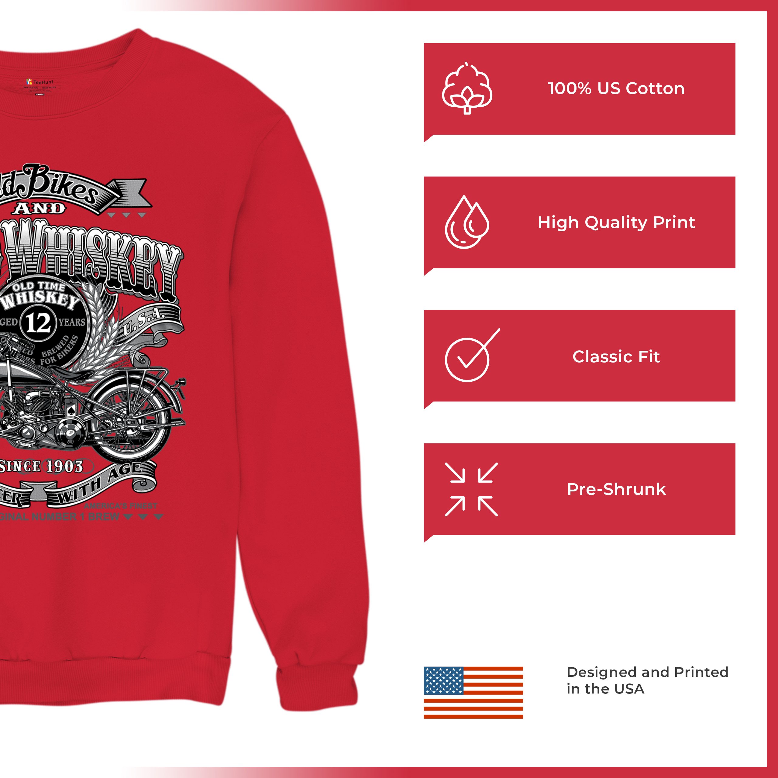 Old Bikes Good Whiskey Sweatshirt Vintage 1903 Biker American Heritage Crewneck - Picture 21 of 50