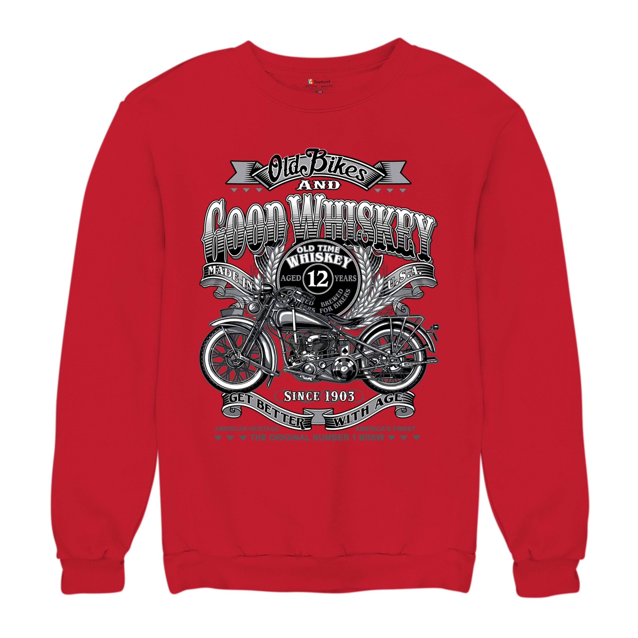 Old Bikes Good Whiskey Sweatshirt Vintage 1903 Biker American Heritage Crewneck - Picture 20 of 50