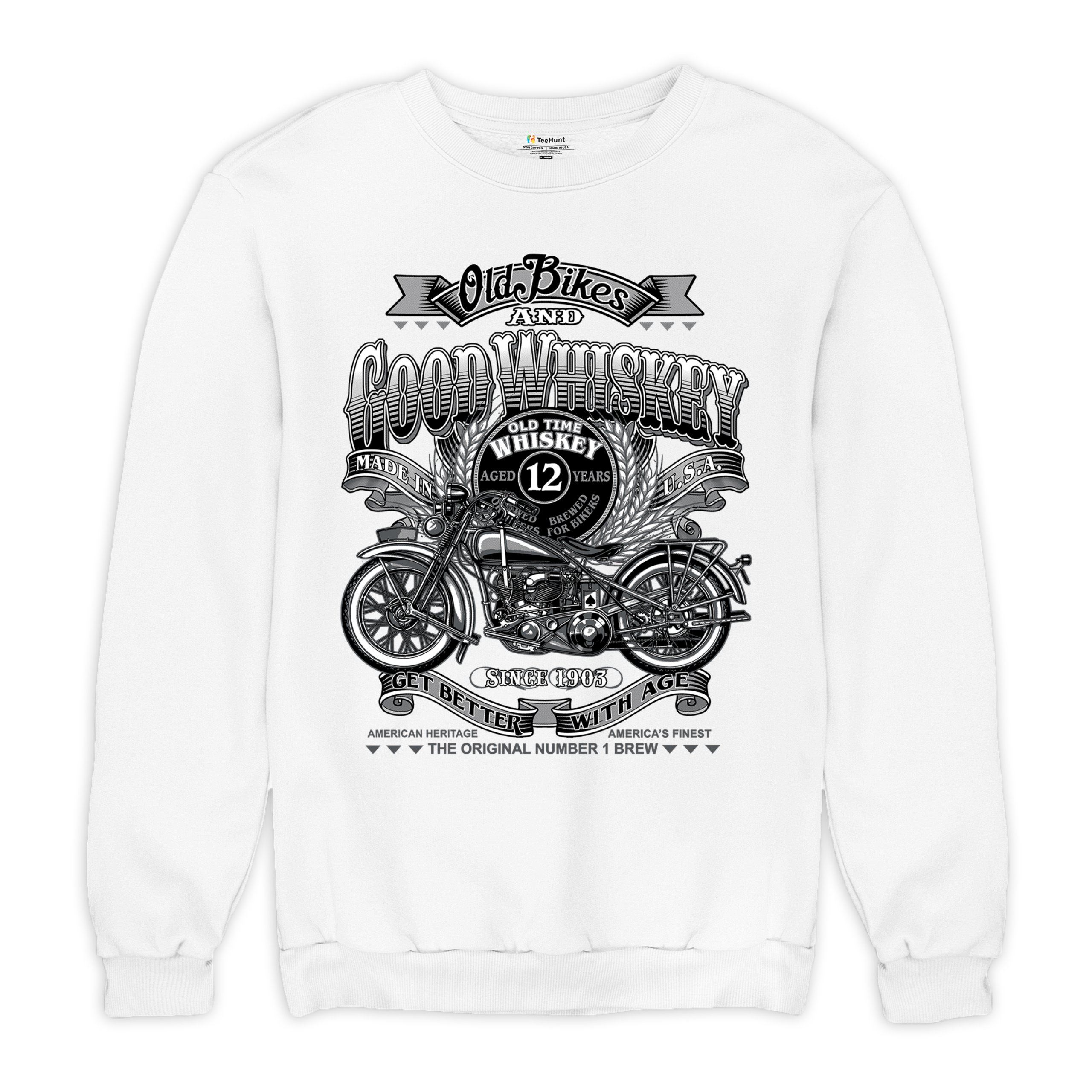 Old Bikes Good Whiskey Sweatshirt Vintage 1903 Biker American Heritage Crewneck - Picture 27 of 50