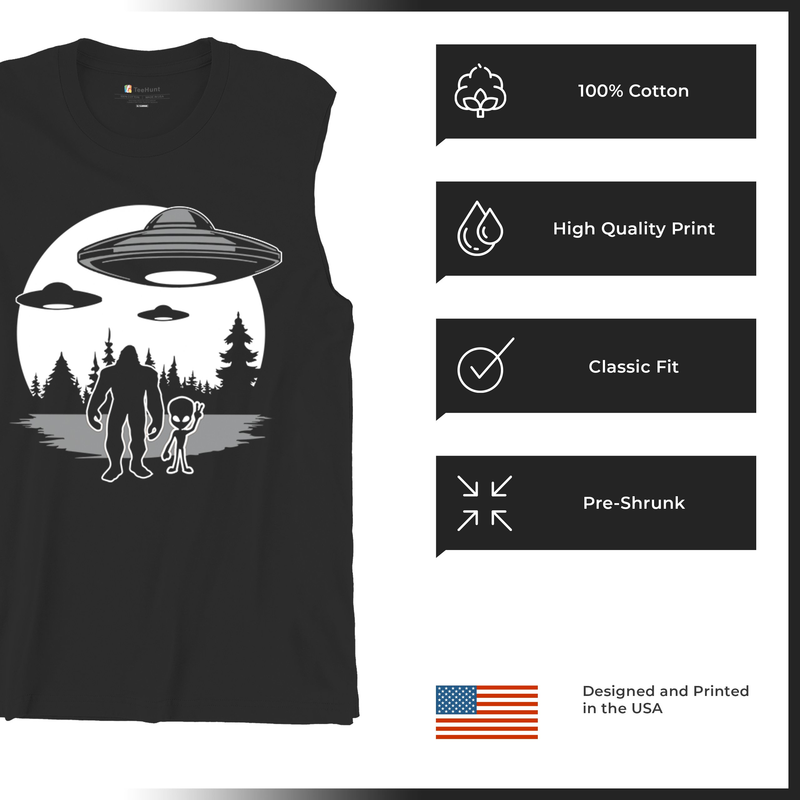 Best Friends Alien Bigfoot Moon Muscle Shirt Space UFO Sasquatch Believe Men's - Picture 7 of 29