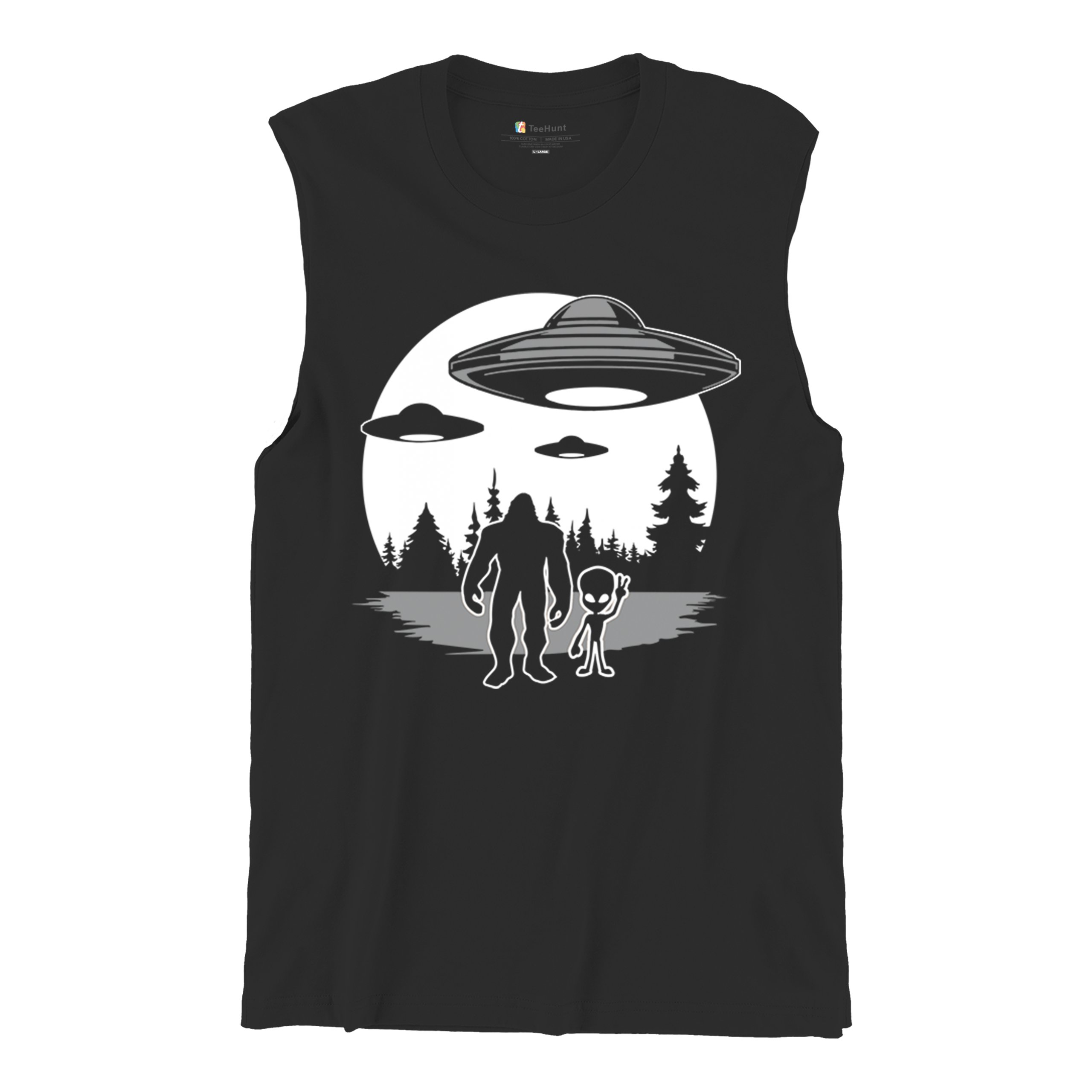 Best Friends Alien Bigfoot Moon Muscle Shirt Space UFO Sasquatch Believe Men's - Picture 6 of 29
