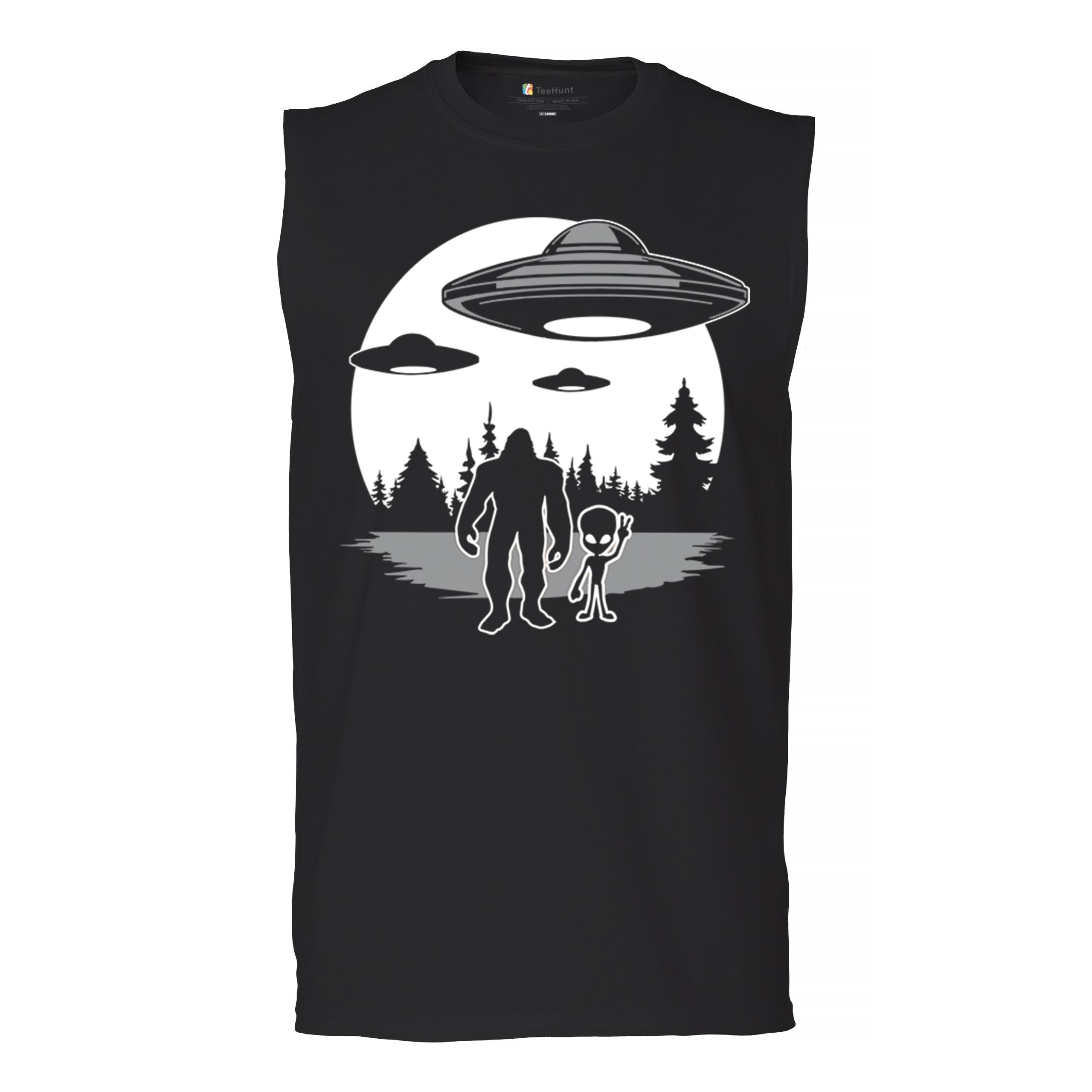 Best Friends Alien Bigfoot Moon Muscle Shirt Space UFO Sasquatch Believe Men's - Picture 2 of 29
