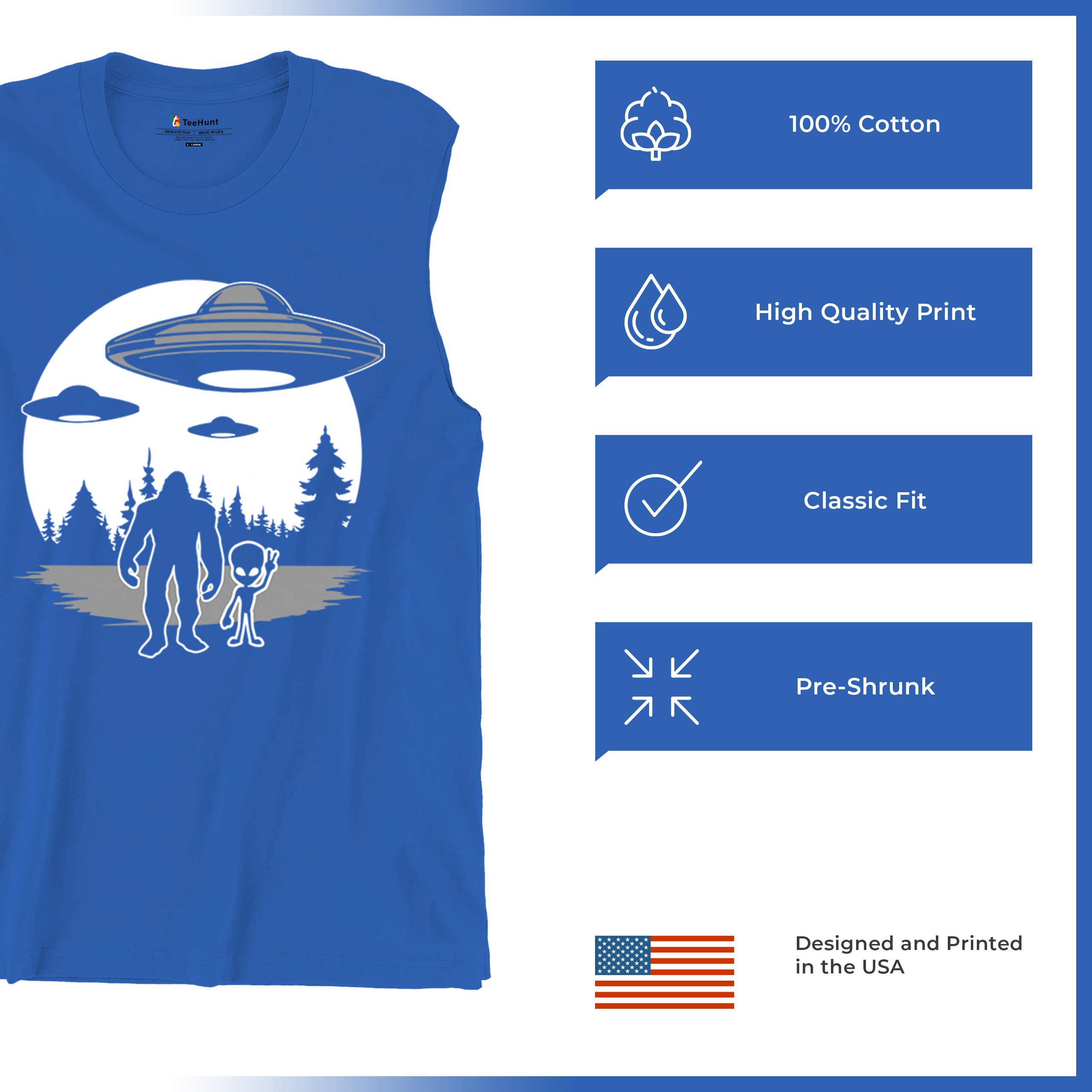 Best Friends Alien Bigfoot Moon Muscle Shirt Space UFO Sasquatch Believe Men's - Picture 28 of 29
