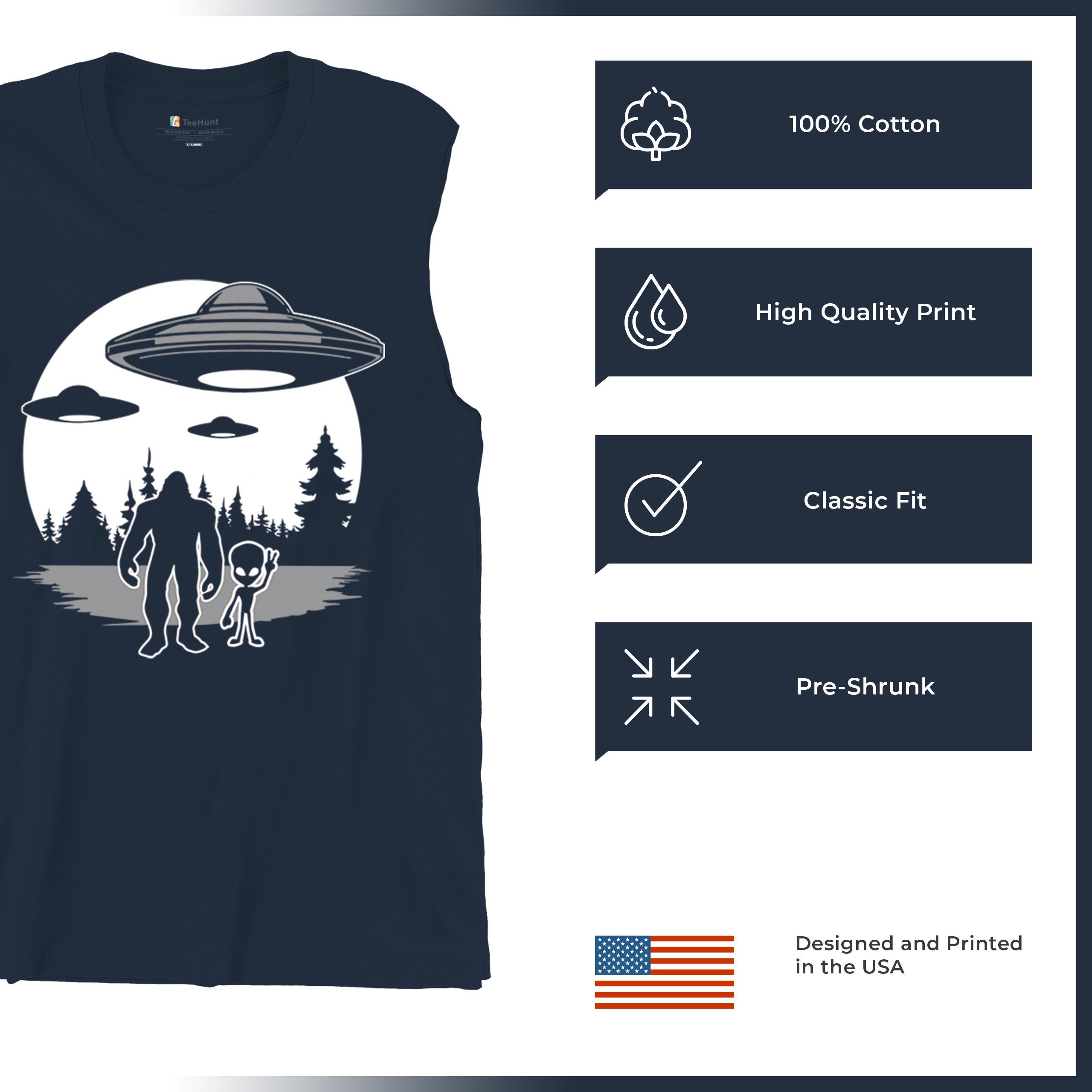 Best Friends Alien Bigfoot Moon Muscle Shirt Space UFO Sasquatch Believe Men's - Picture 21 of 29