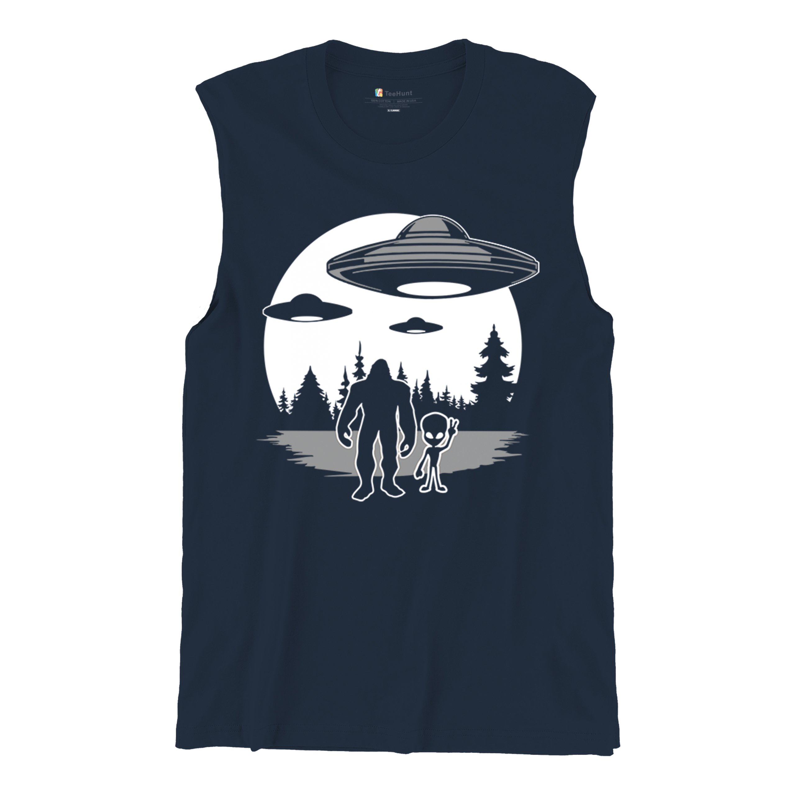 Best Friends Alien Bigfoot Moon Muscle Shirt Space UFO Sasquatch Believe Men's - Picture 20 of 29