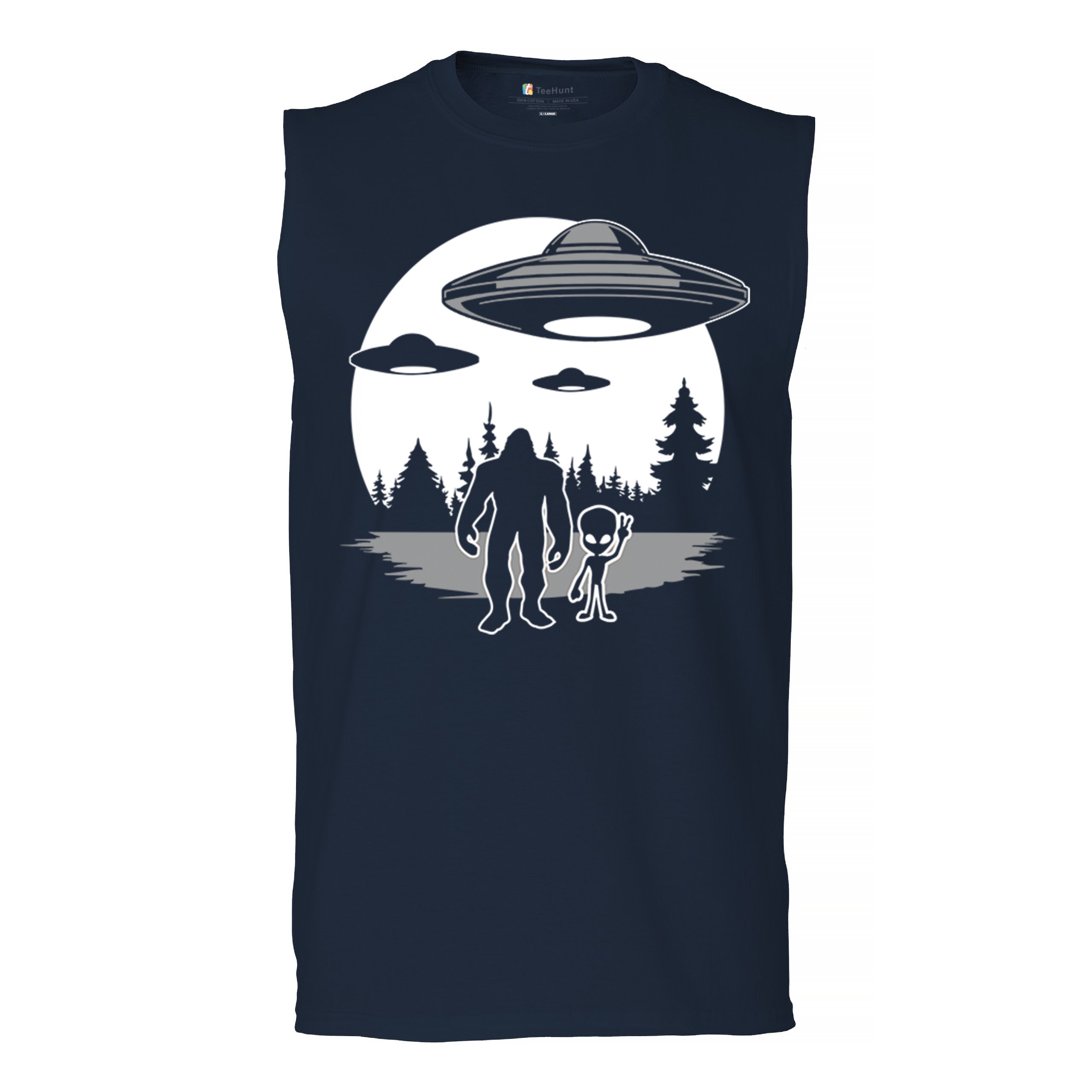 Best Friends Alien Bigfoot Moon Muscle Shirt Space UFO Sasquatch Believe Men's - Picture 16 of 29