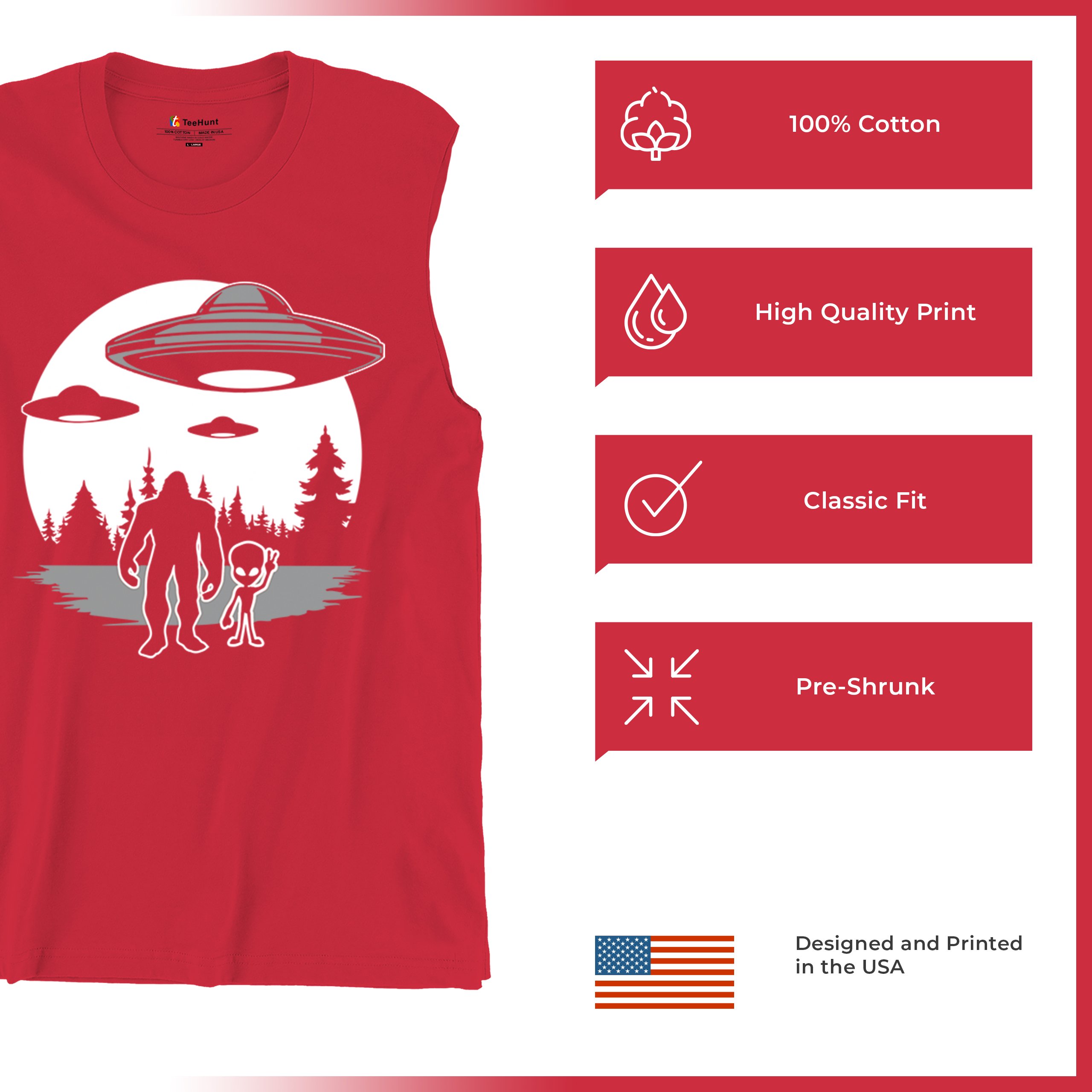 Best Friends Alien Bigfoot Moon Muscle Shirt Space UFO Sasquatch Believe Men's - Picture 14 of 29