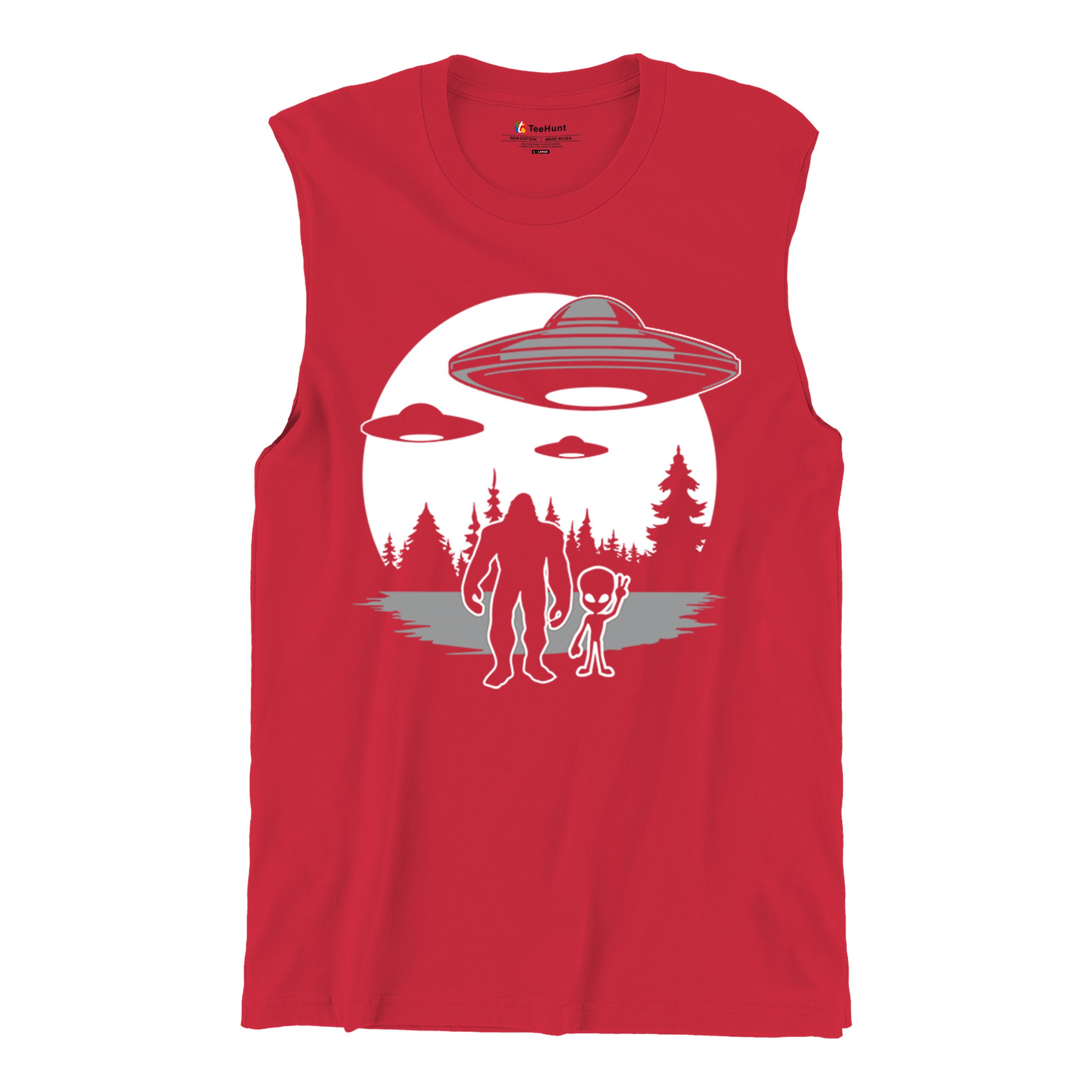 Best Friends Alien Bigfoot Moon Muscle Shirt Space UFO Sasquatch Believe Men's - Picture 13 of 29