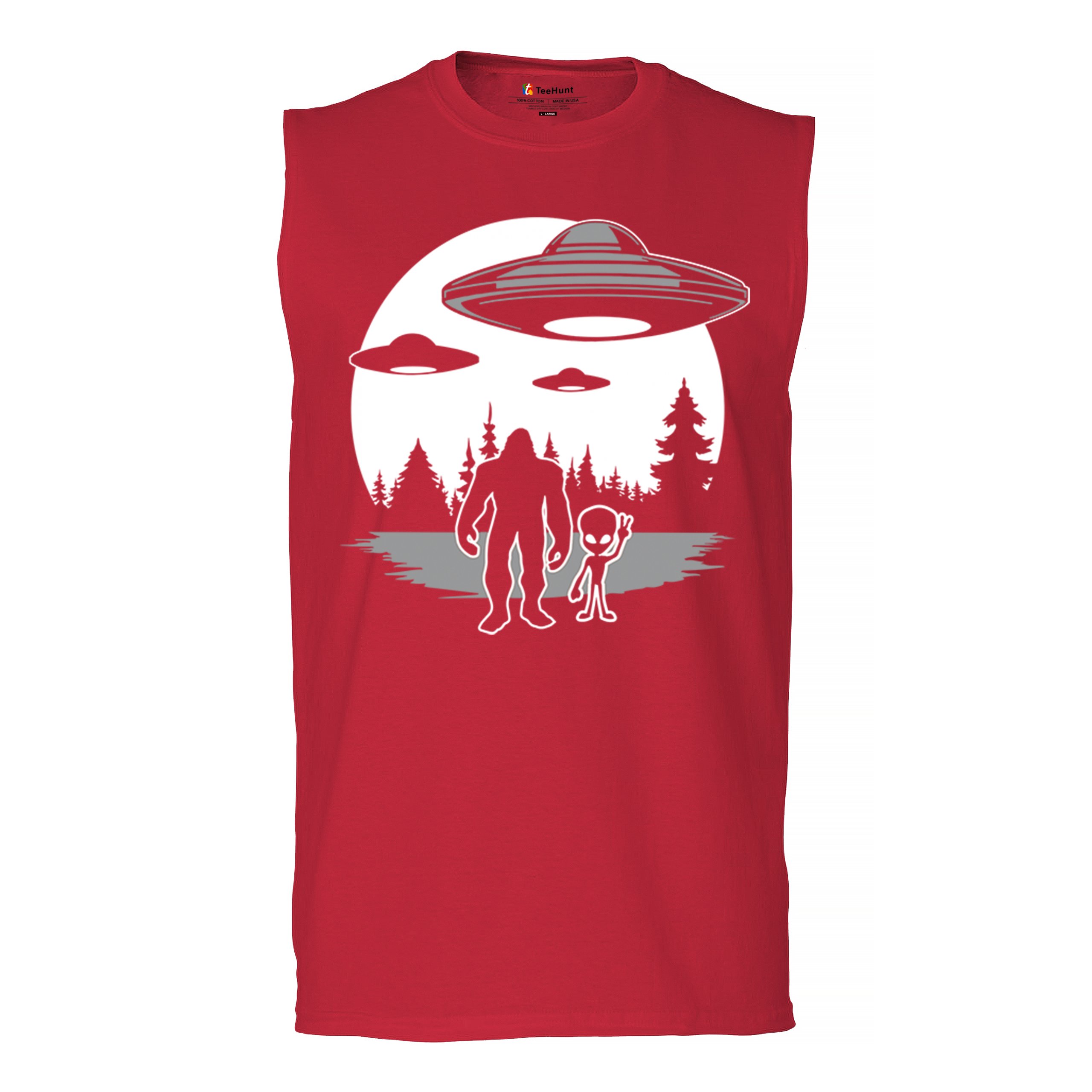 Best Friends Alien Bigfoot Moon Muscle Shirt Space UFO Sasquatch Believe Men's - Picture 9 of 29
