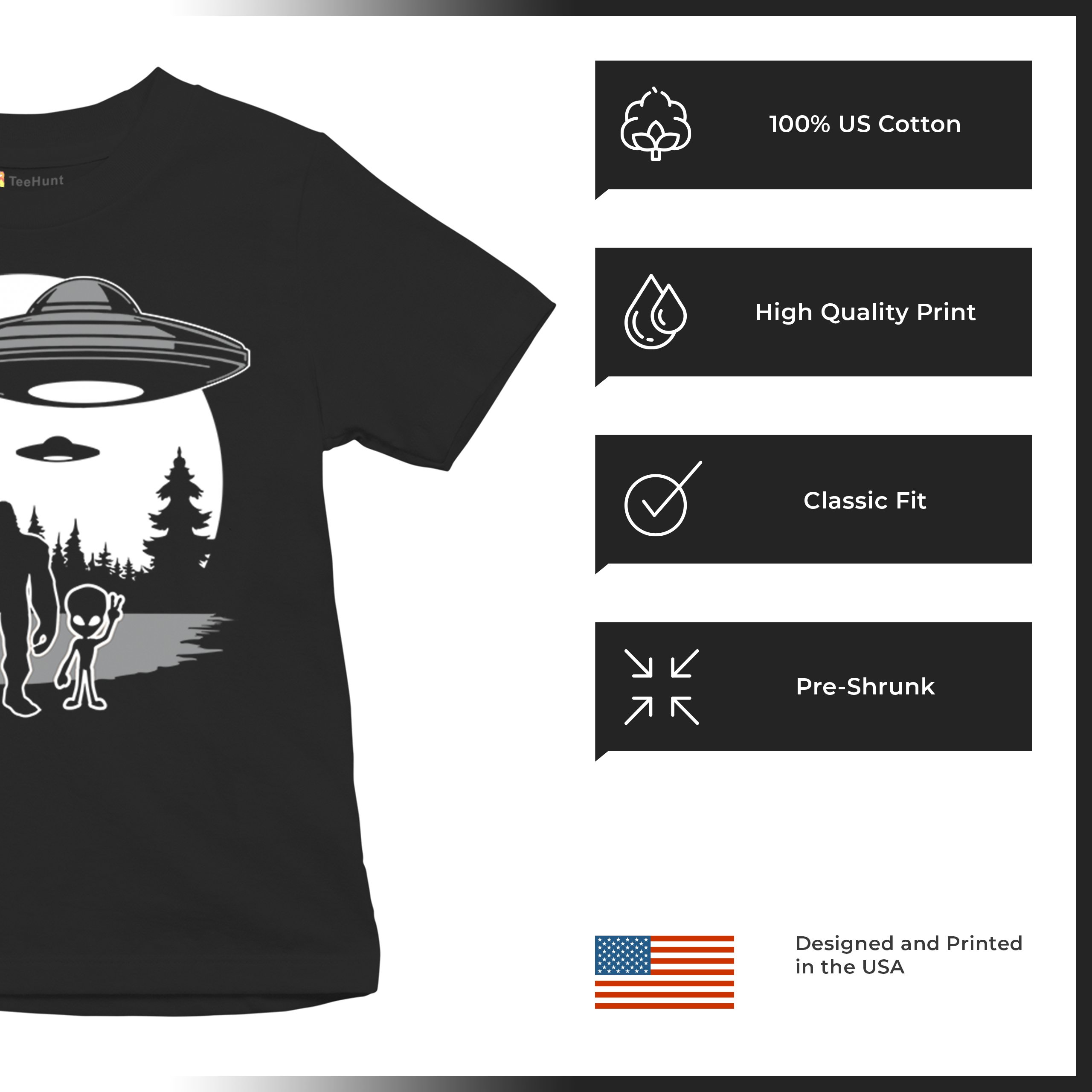 Best Friends Alien Bigfoot Moon Youth T-shirt Space UFO Sasquatch Believe Kids - Picture 7 of 36