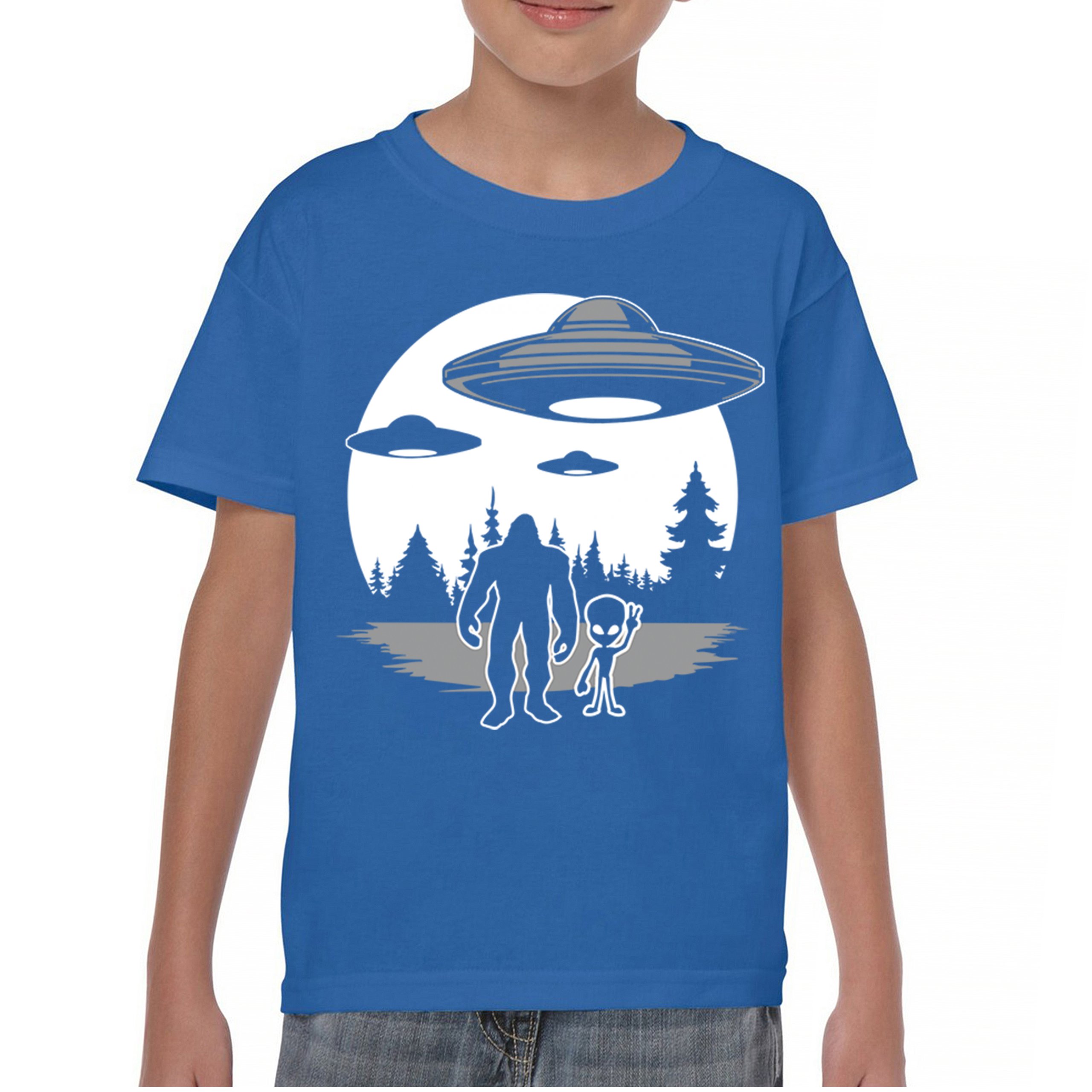 Best Friends Alien Bigfoot Moon Youth T-shirt Space UFO Sasquatch Believe Kids - Picture 23 of 36