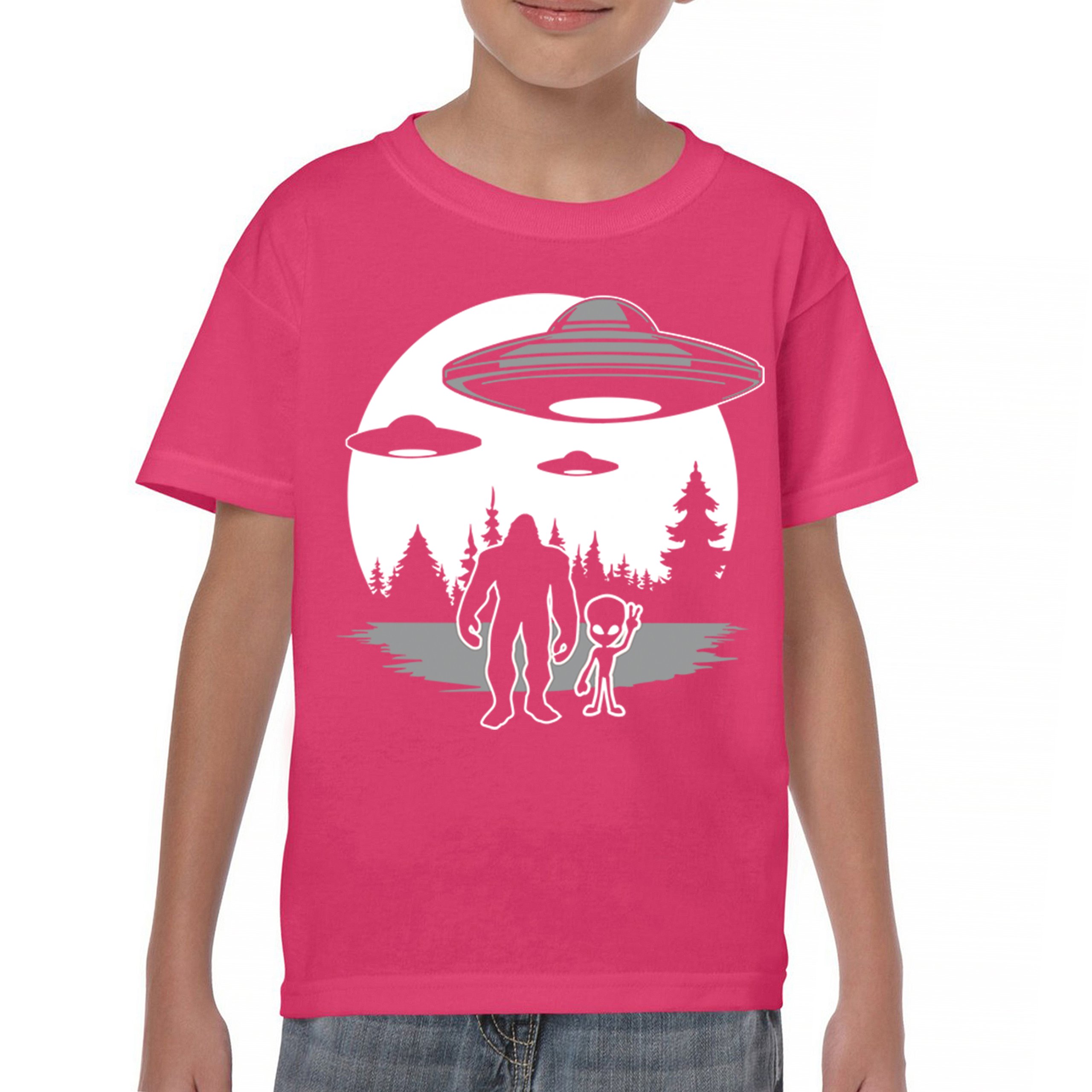 Best Friends Alien Bigfoot Moon Youth T-shirt Space UFO Sasquatch Believe Kids - Picture 30 of 36