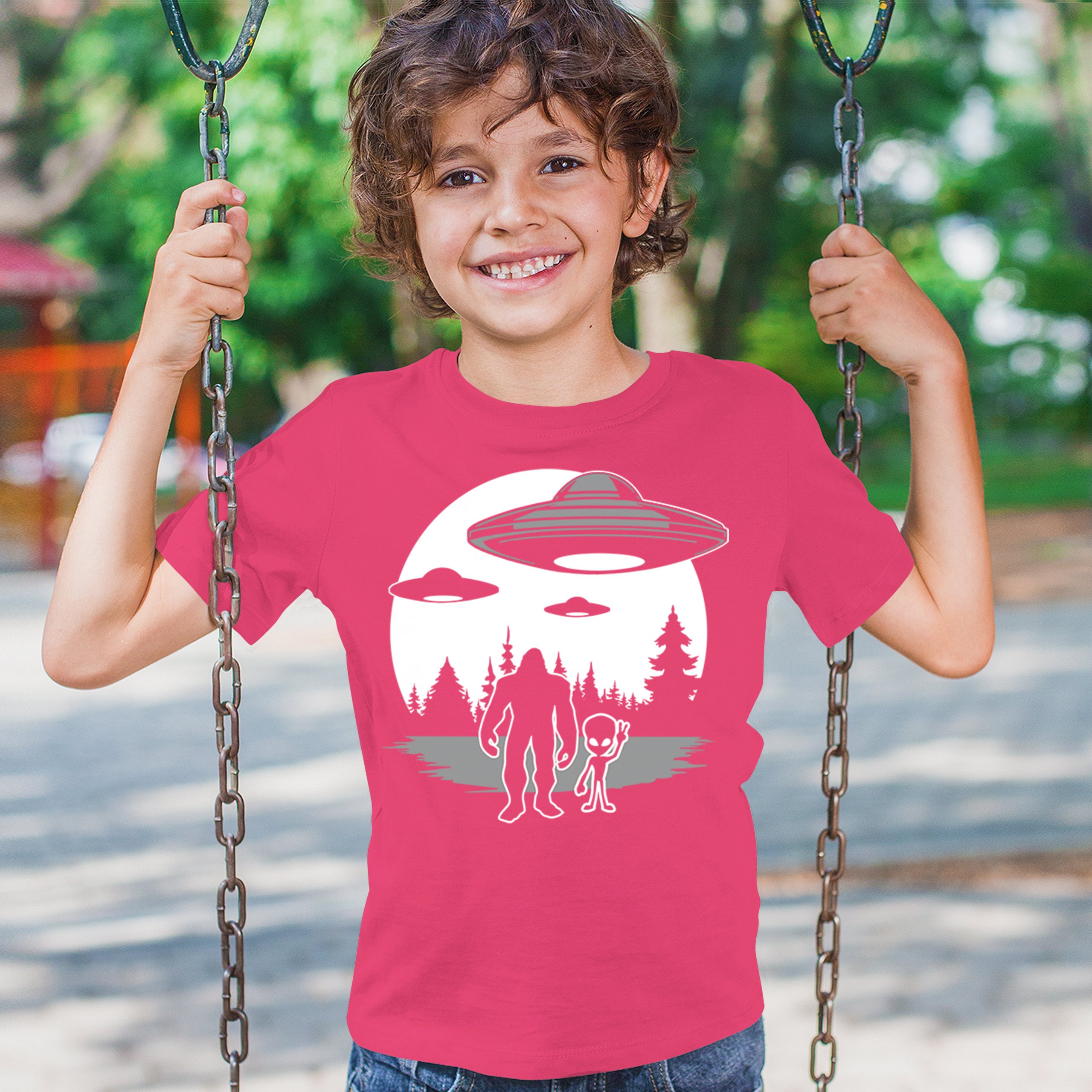 Best Friends Alien Bigfoot Moon Youth T-shirt Space UFO Sasquatch Believe Kids - Picture 33 of 36
