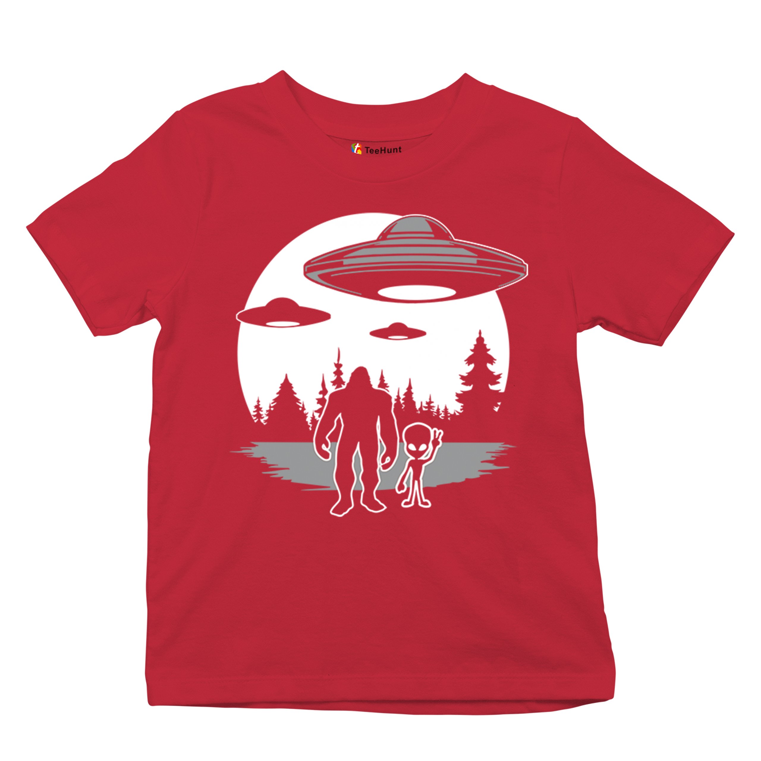 Best Friends Alien Bigfoot Moon Youth T-shirt Space UFO Sasquatch Believe Kids - Picture 13 of 36