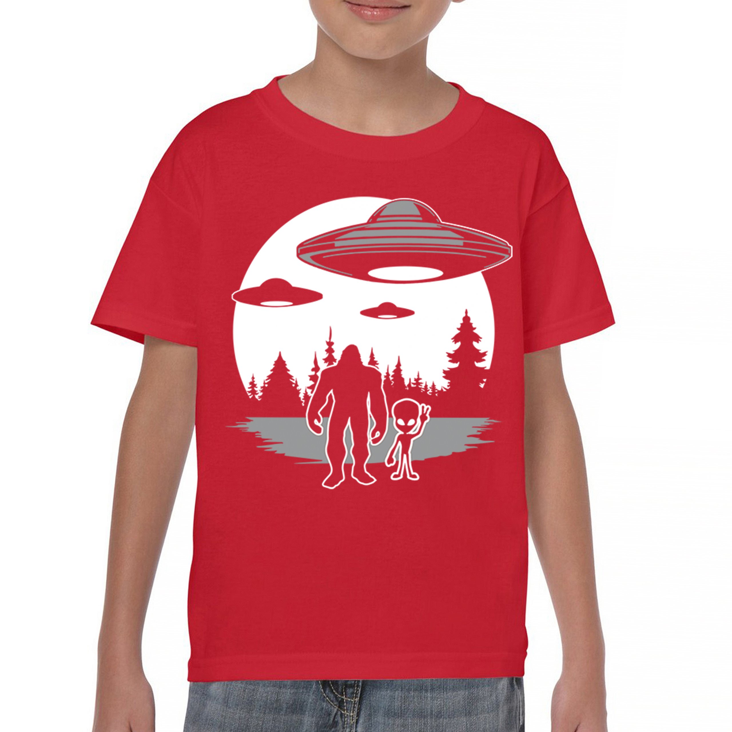 Best Friends Alien Bigfoot Moon Youth T-shirt Space UFO Sasquatch Believe Kids - Picture 9 of 36
