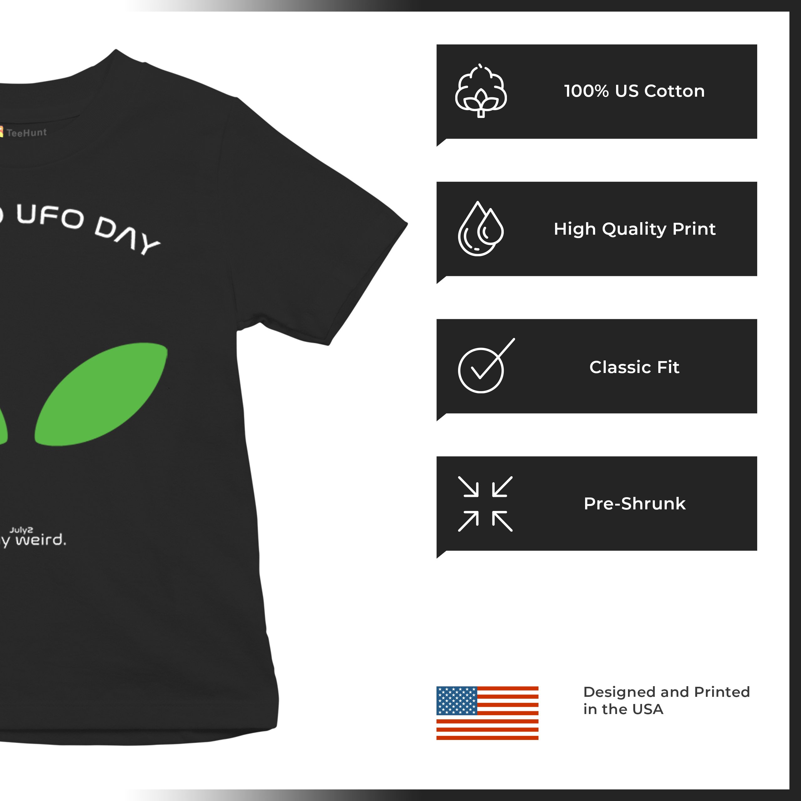Alien Eyes Youth T-shirt Fun Space Saucer July 2 World UFO Day Stay Weird Kids - Picture 7 of 8