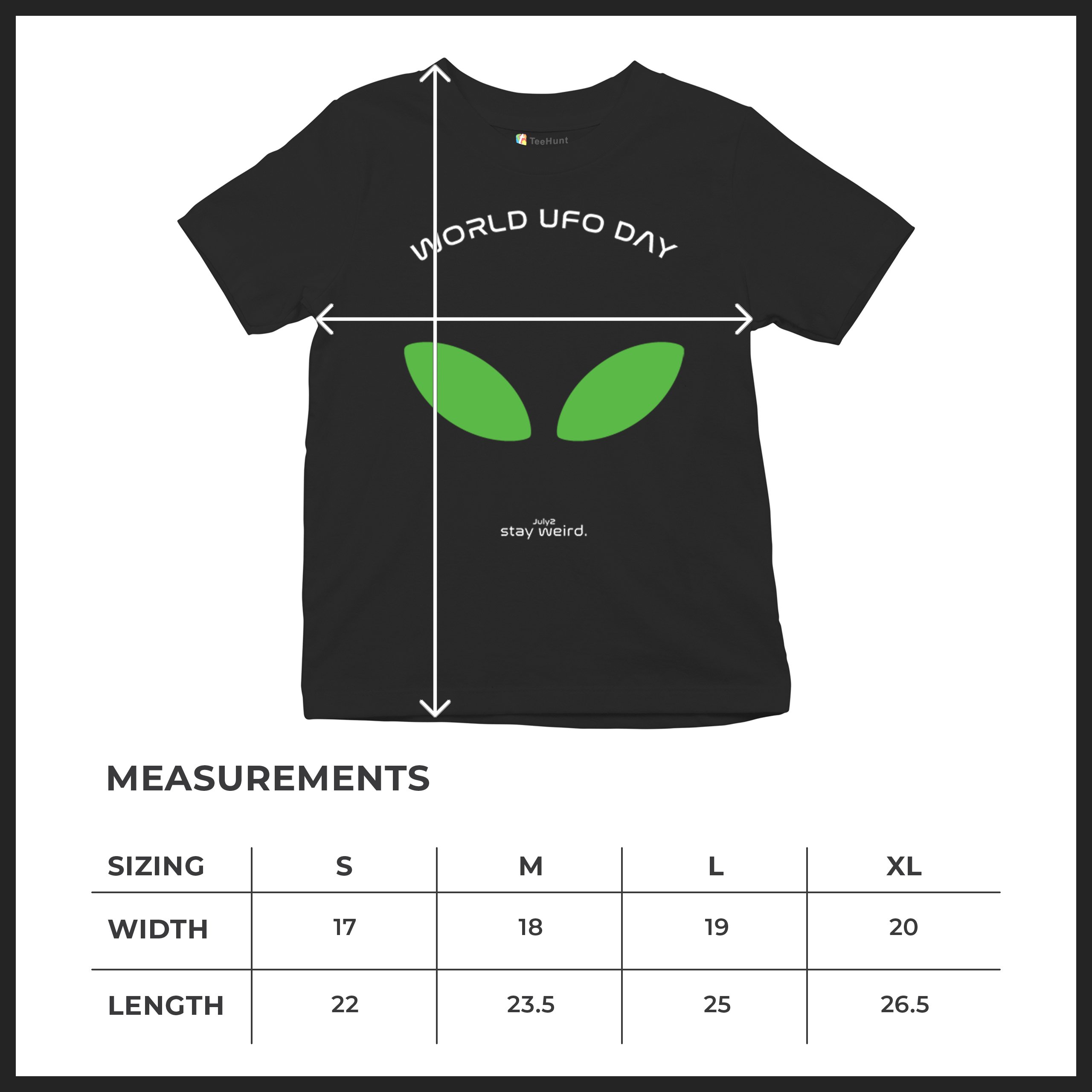 Alien Eyes Youth T-shirt Fun Space Saucer July 2 World UFO Day Stay Weird Kids - Picture 8 of 8