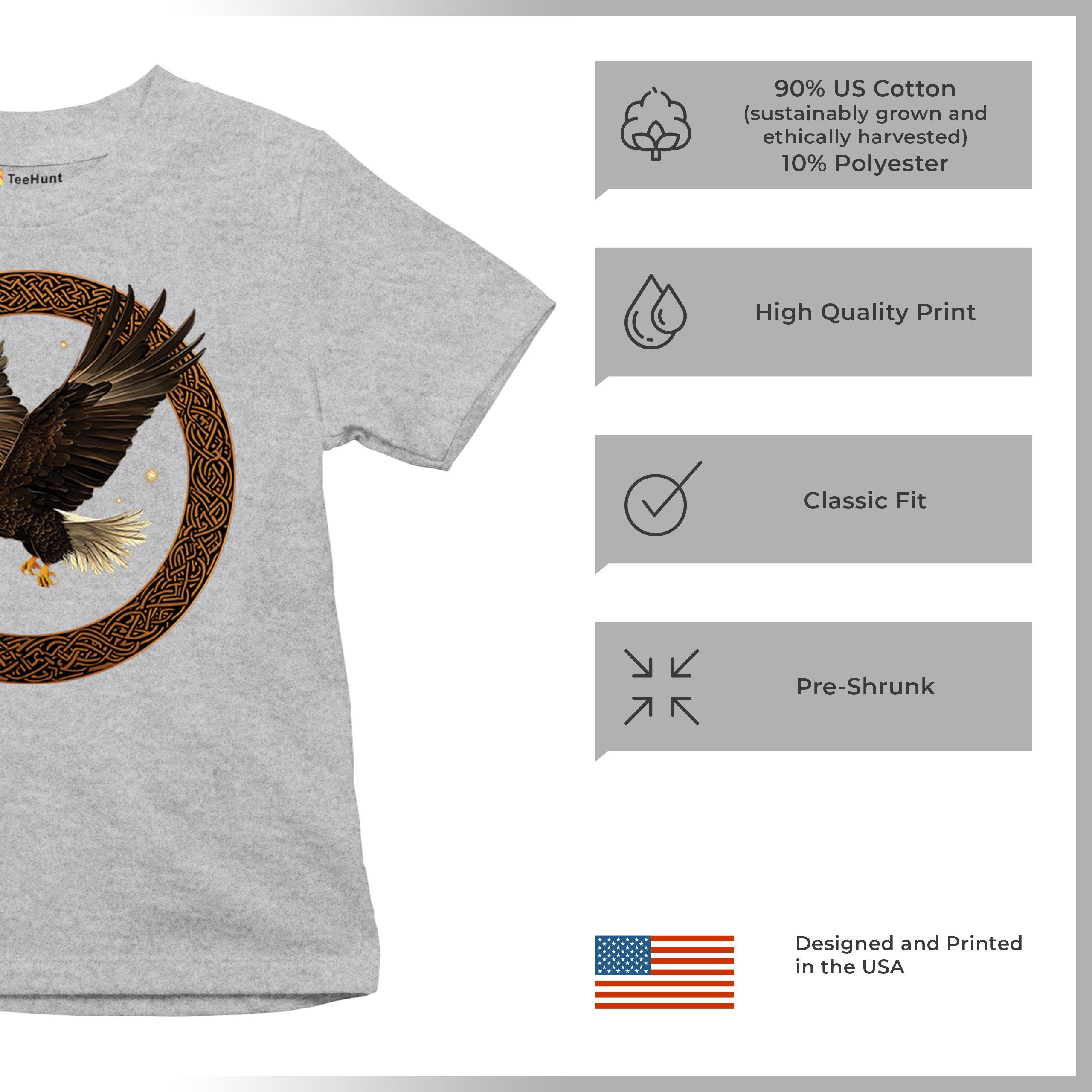 Celtic Flying Eagle Youth T-shirt North Mystic Raptor Spiritual Valhala Kids - Picture 14 of 50