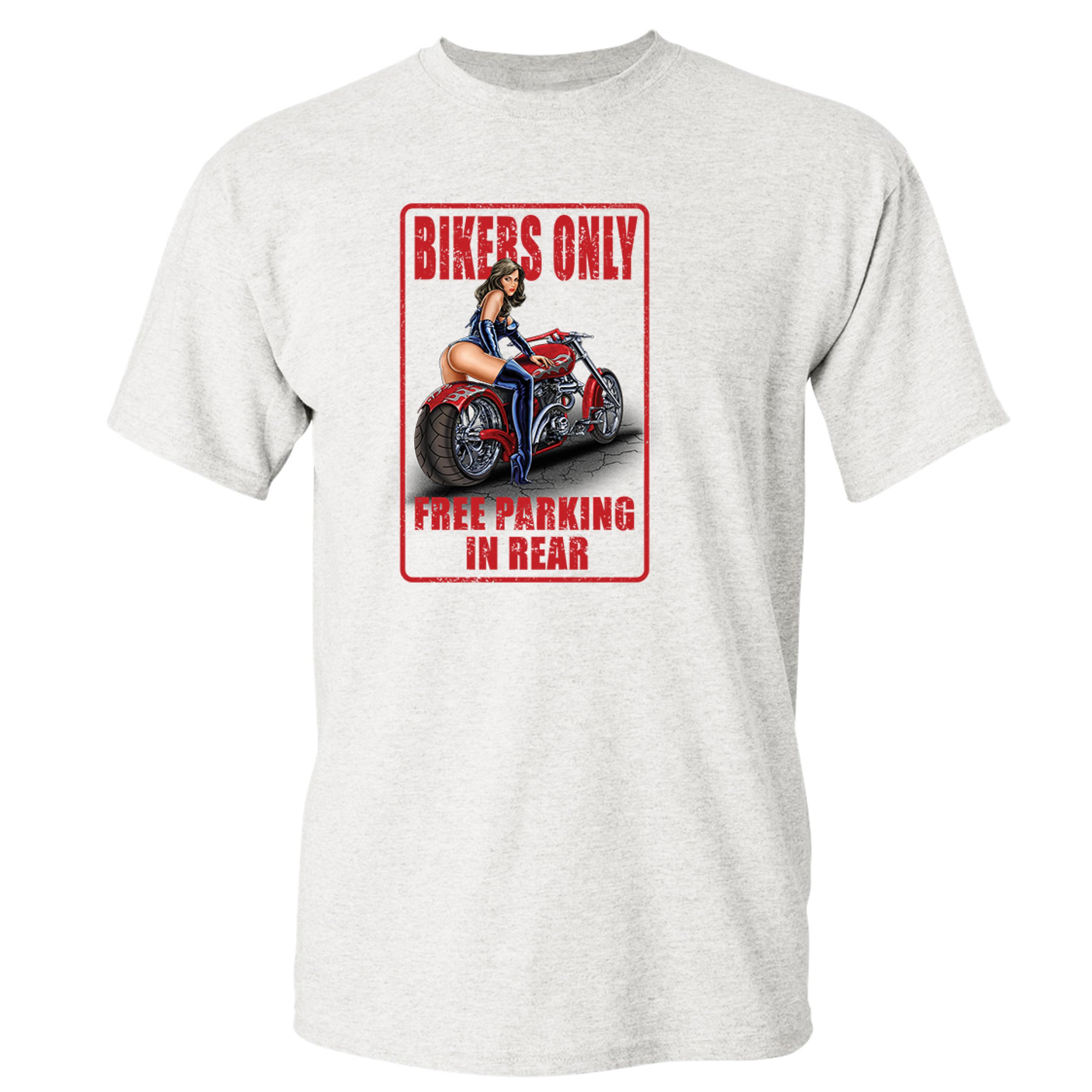 Bikers Only Free Parking In Rear T-shirt Funny Pin-Up Biker Chick Men's ...