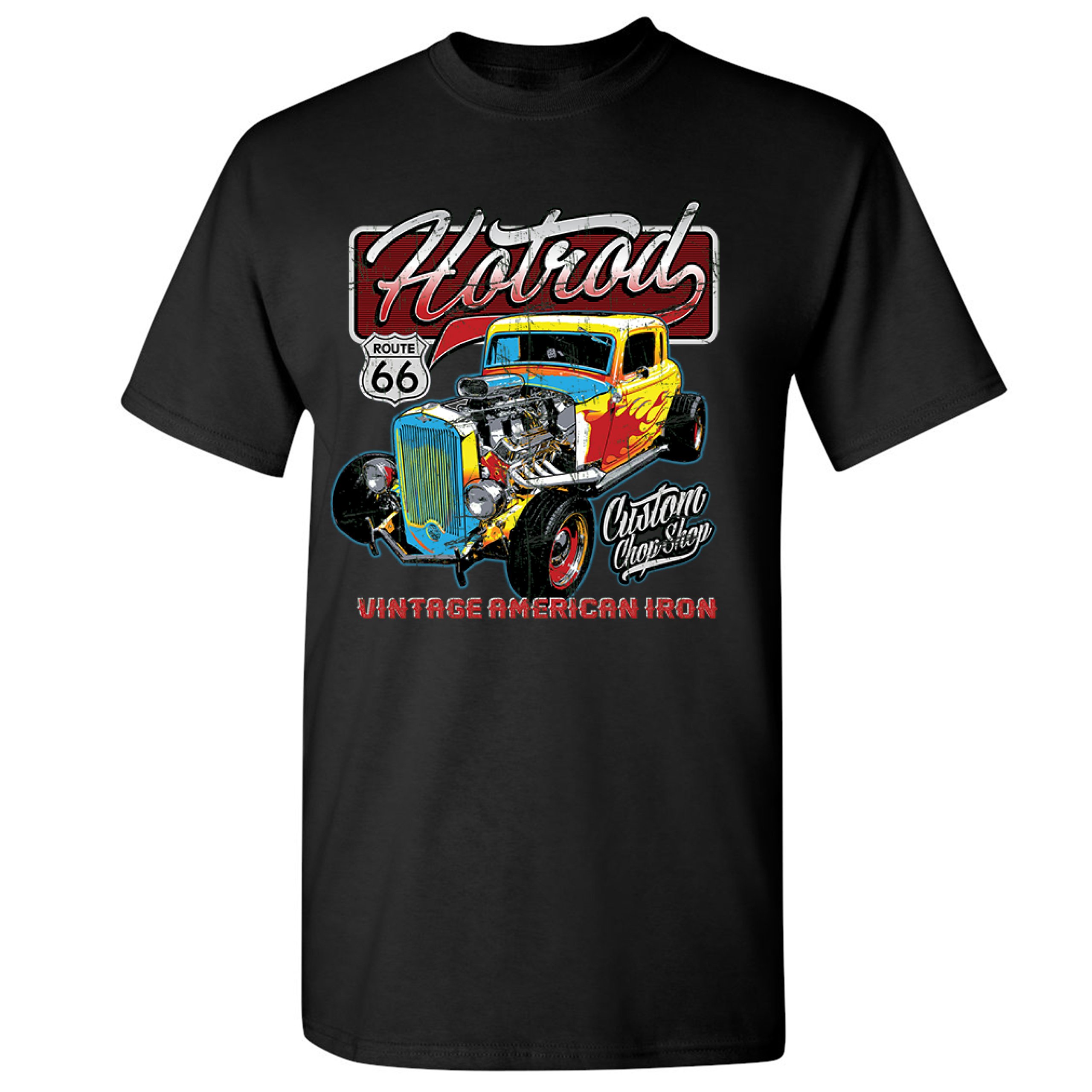 Vintage American Iron T-shirt Hot Rod Route 66 Retro Racing Men's Tee