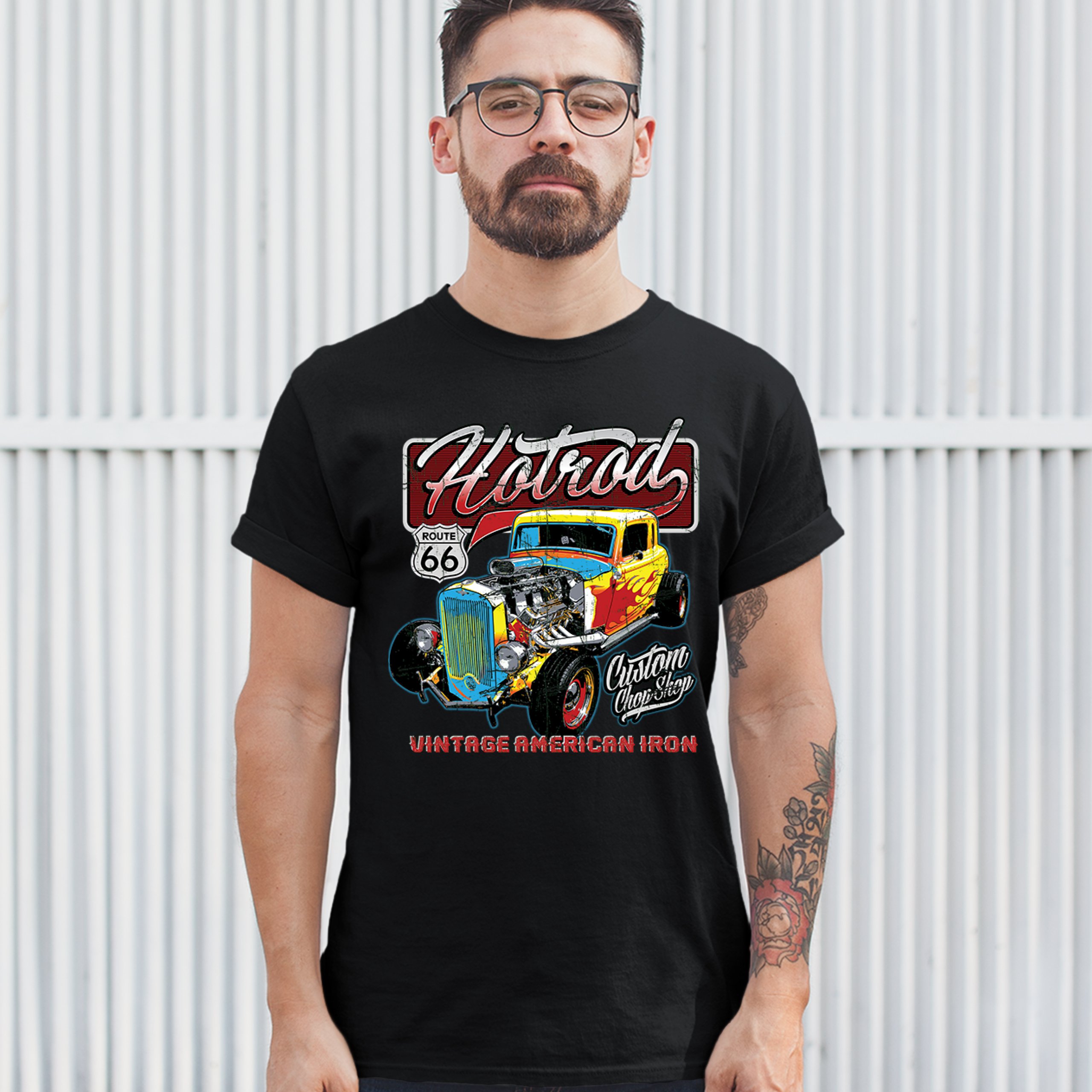 Vintage American Iron T-shirt Hot Rod Route 66 Retro Racing Men's Tee