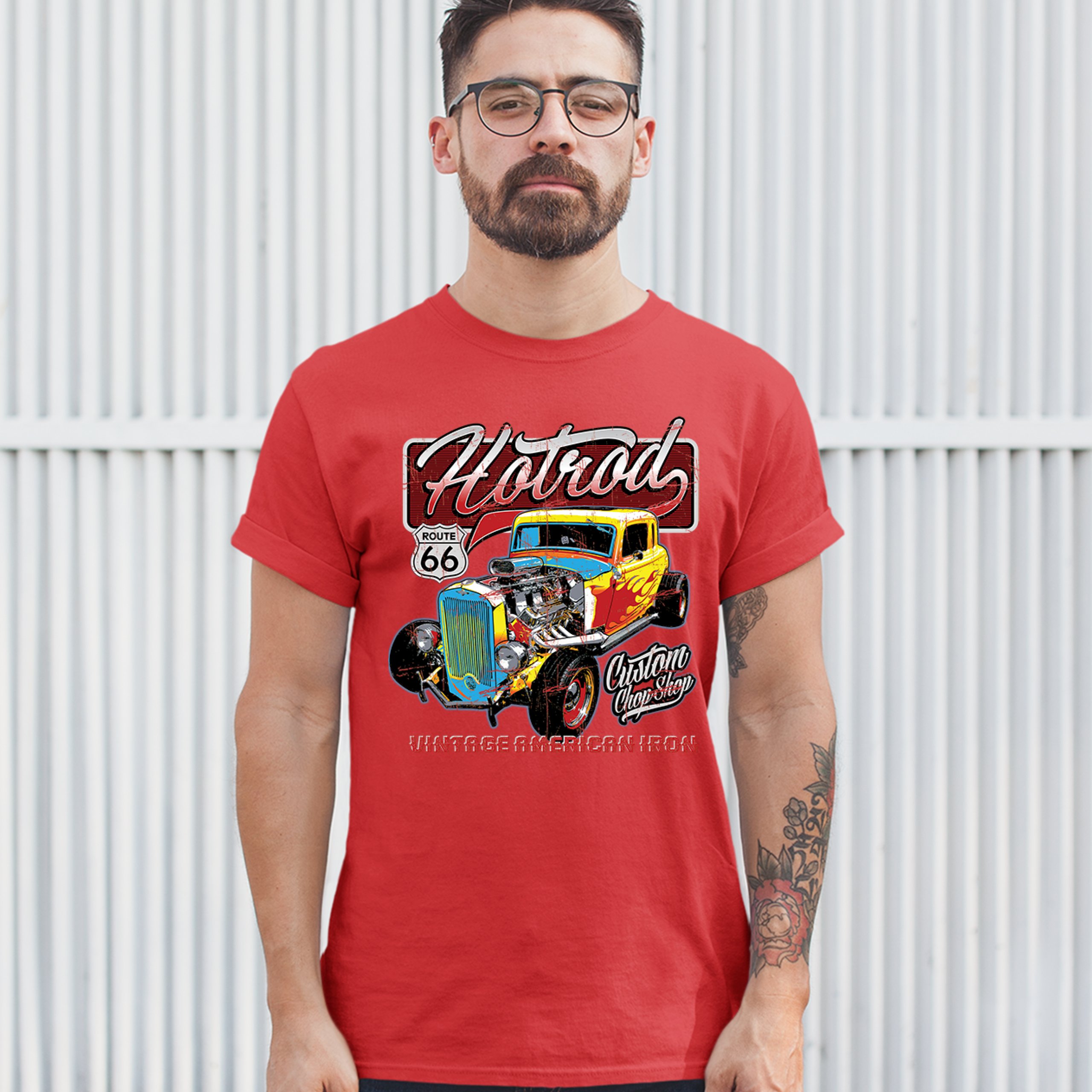 Vintage American Iron T-shirt Hot Rod Route 66 Retro Racing Men's