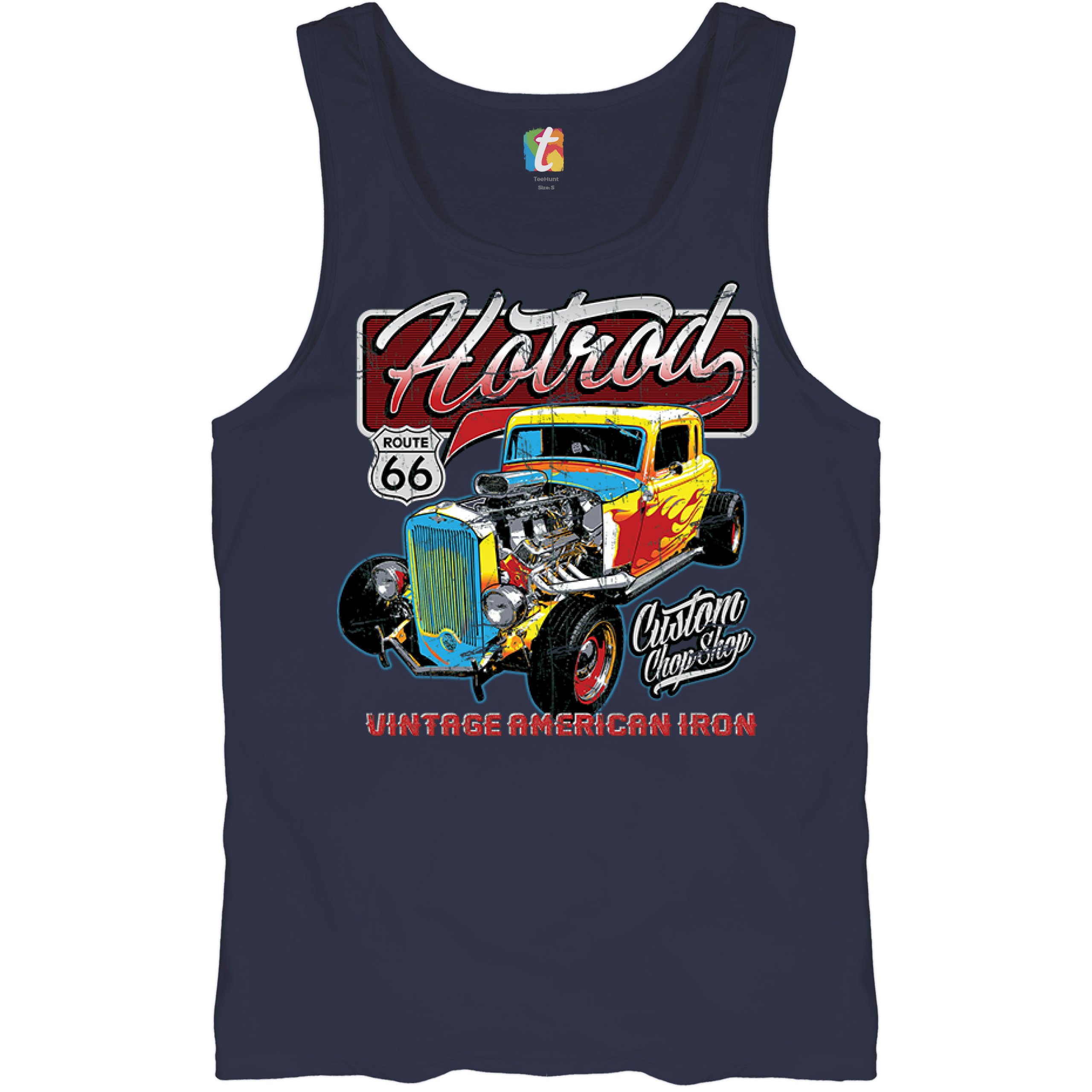 Vintage American Iron Tank Top Hot Rod Route 66 Retro Racing Men's Top
