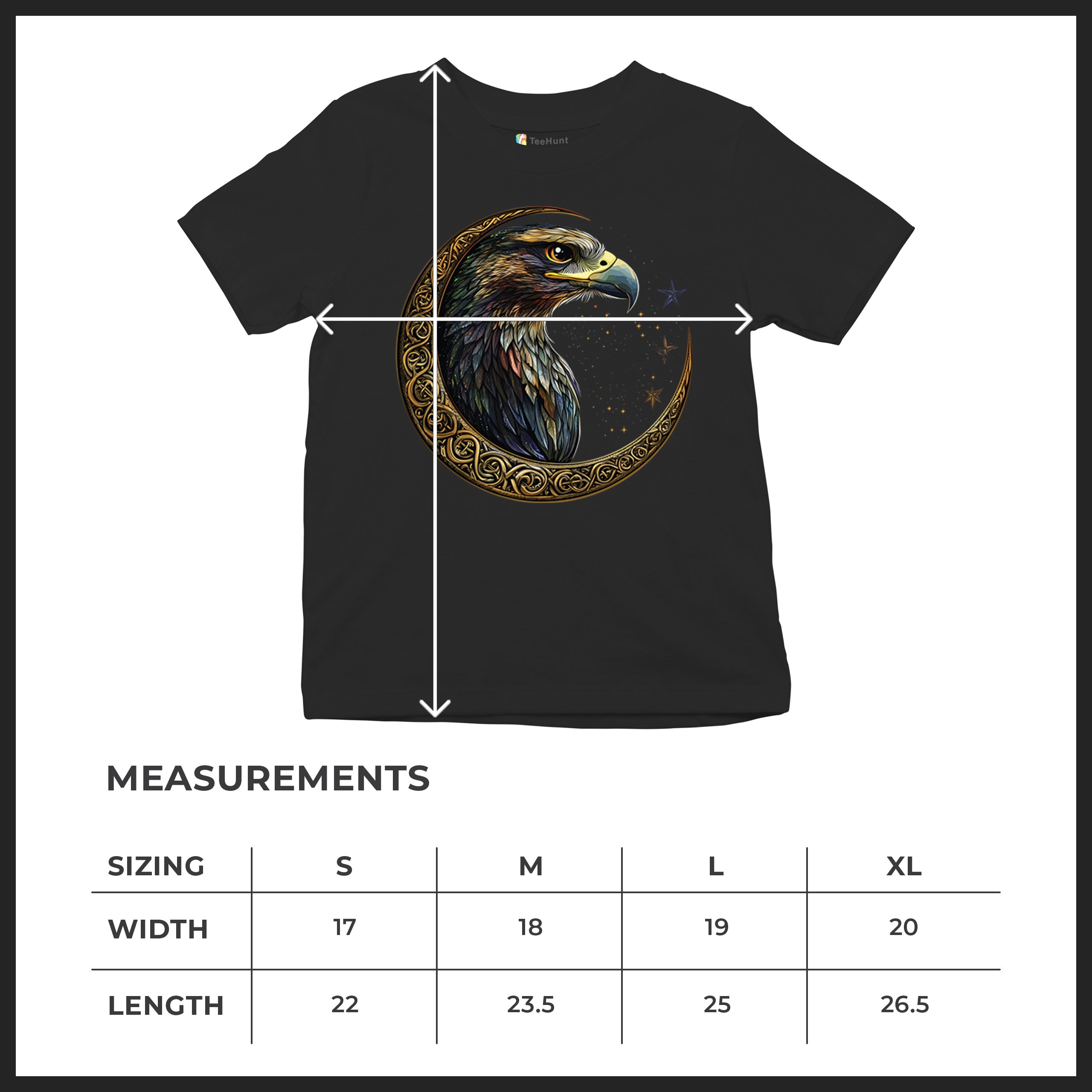 Celtic Moon Falcon Youth T-shirt North Mystic Bird of Prey Spirit Eagle Kids - Picture 8 of 50