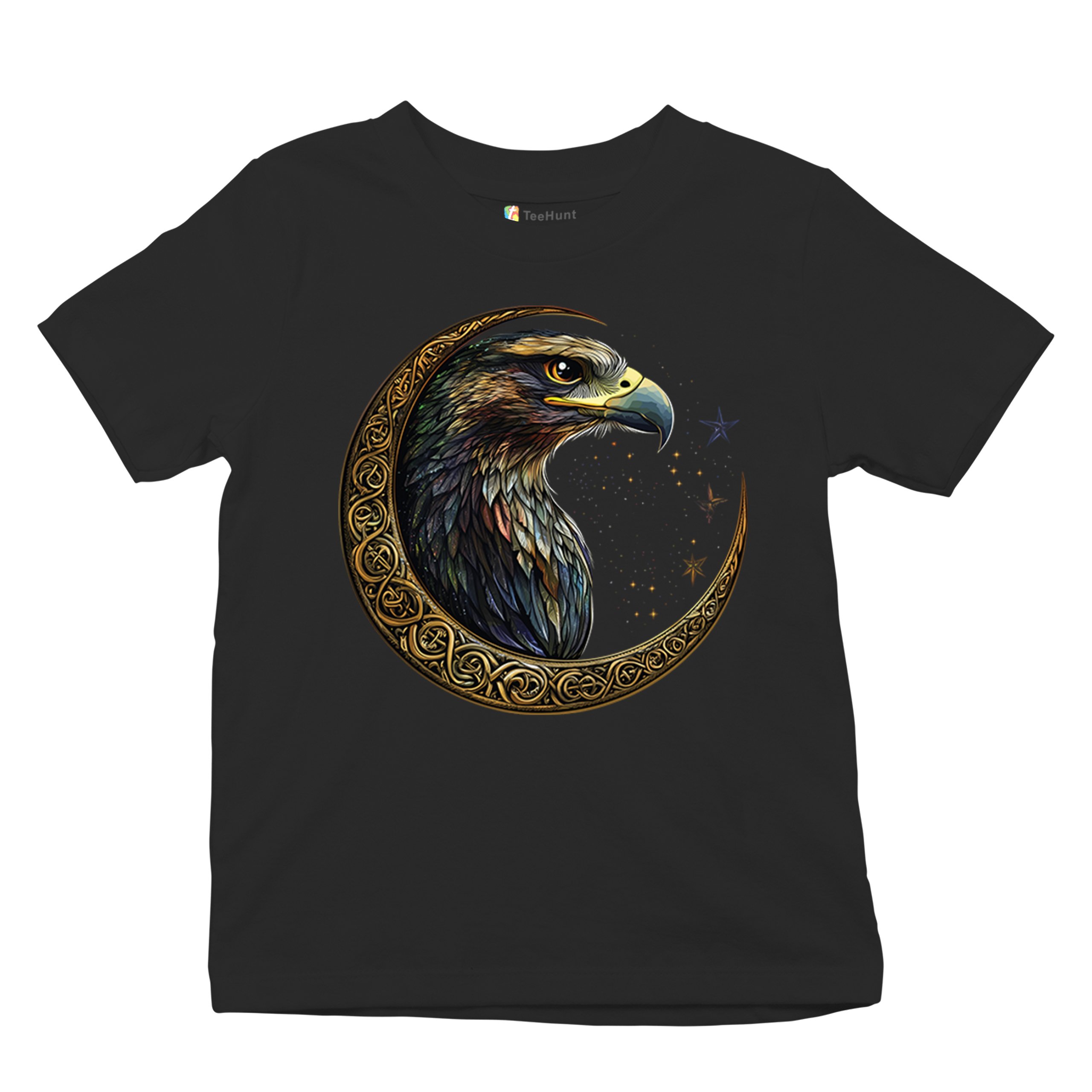 Celtic Moon Falcon Youth T-shirt North Mystic Bird of Prey Spirit Eagle Kids - Picture 6 of 50