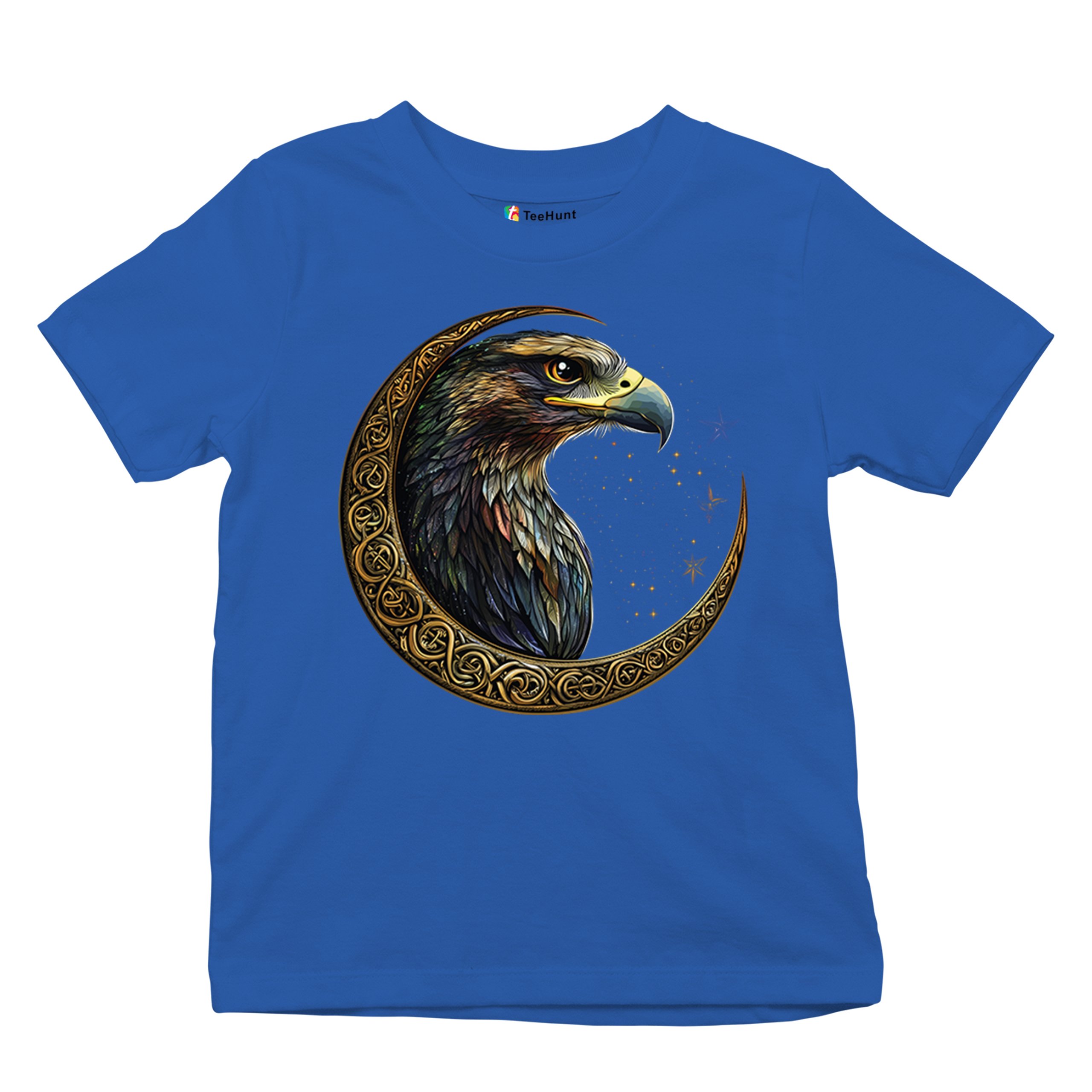 Celtic Moon Falcon Youth T-shirt North Mystic Bird of Prey Spirit Eagle Kids - Picture 41 of 50
