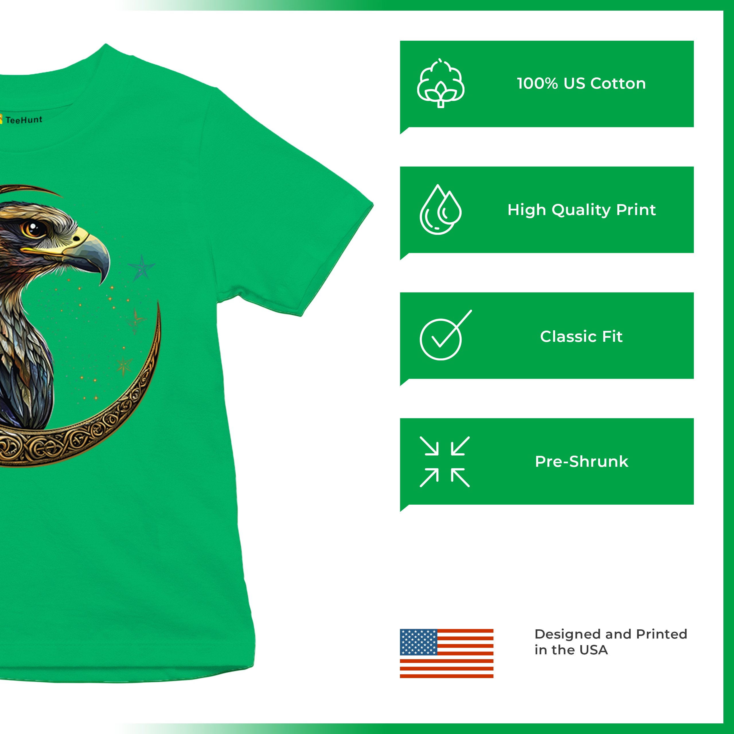 Celtic Moon Falcon Youth T-shirt North Mystic Bird of Prey Spirit Eagle Kids - Picture 35 of 50