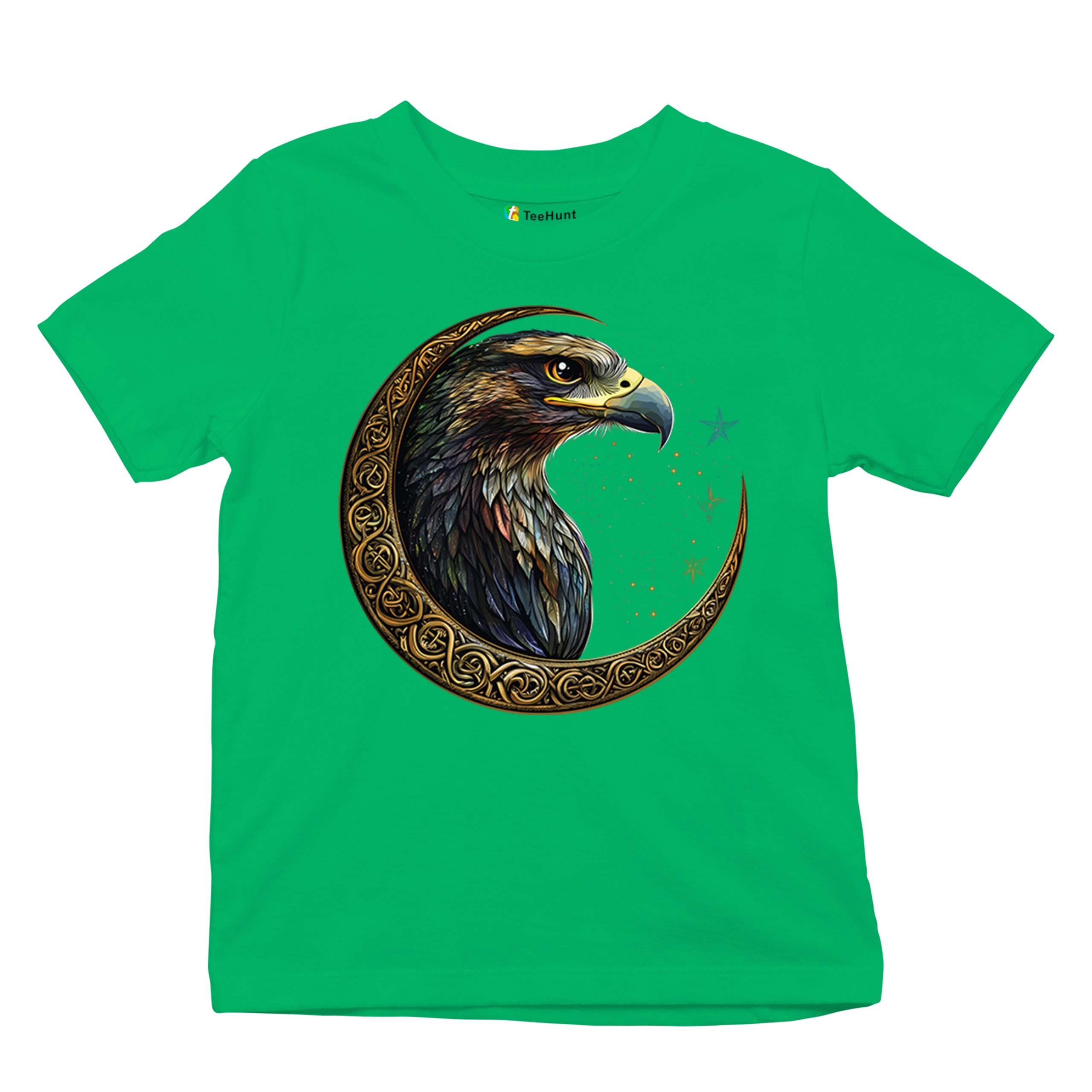 Celtic Moon Falcon Youth T-shirt North Mystic Bird of Prey Spirit Eagle Kids - Picture 34 of 50