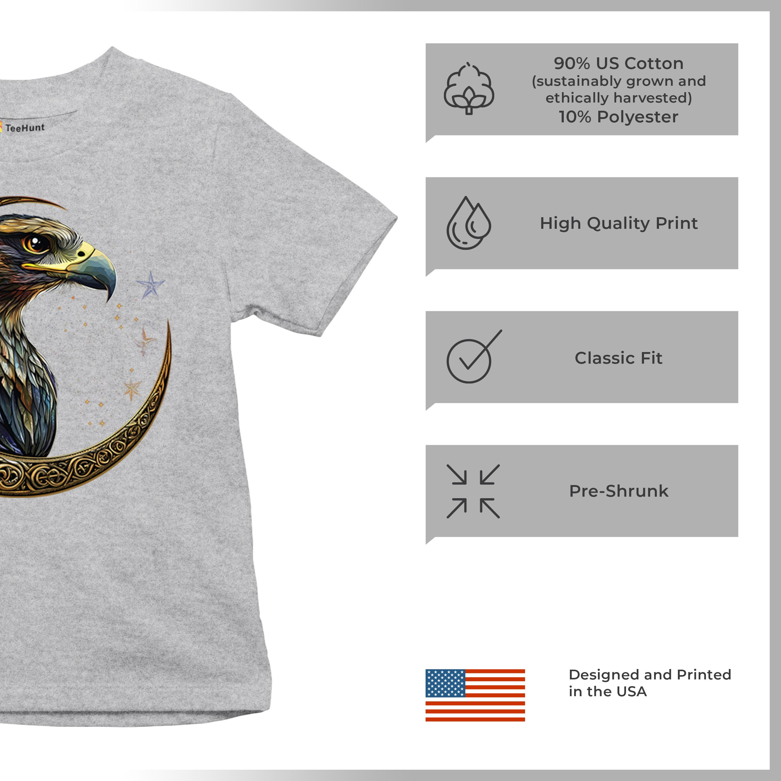 Celtic Moon Falcon Youth T-shirt North Mystic Bird of Prey Spirit Eagle Kids - Picture 14 of 50