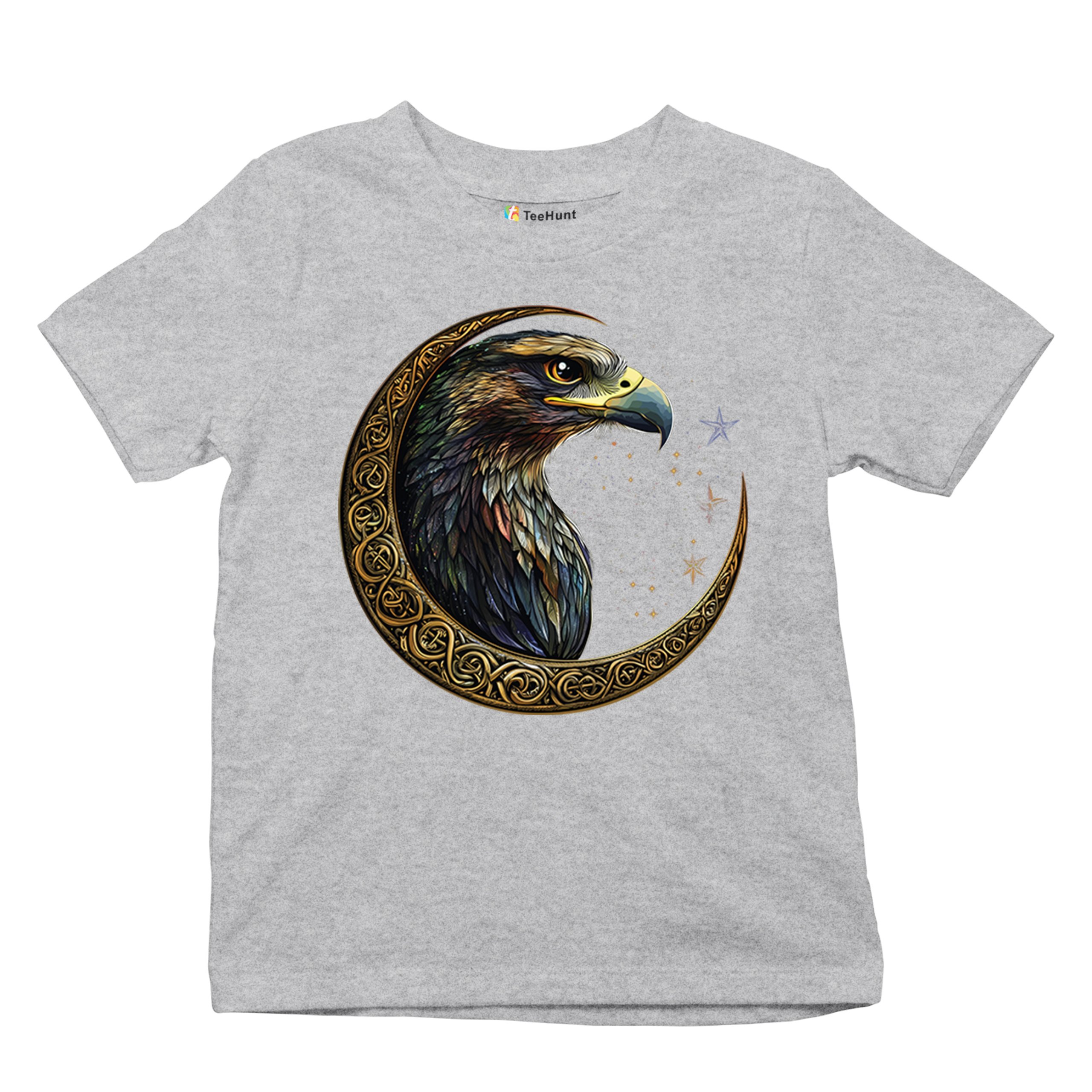 Celtic Moon Falcon Youth T-shirt North Mystic Bird of Prey Spirit Eagle Kids - Picture 13 of 50
