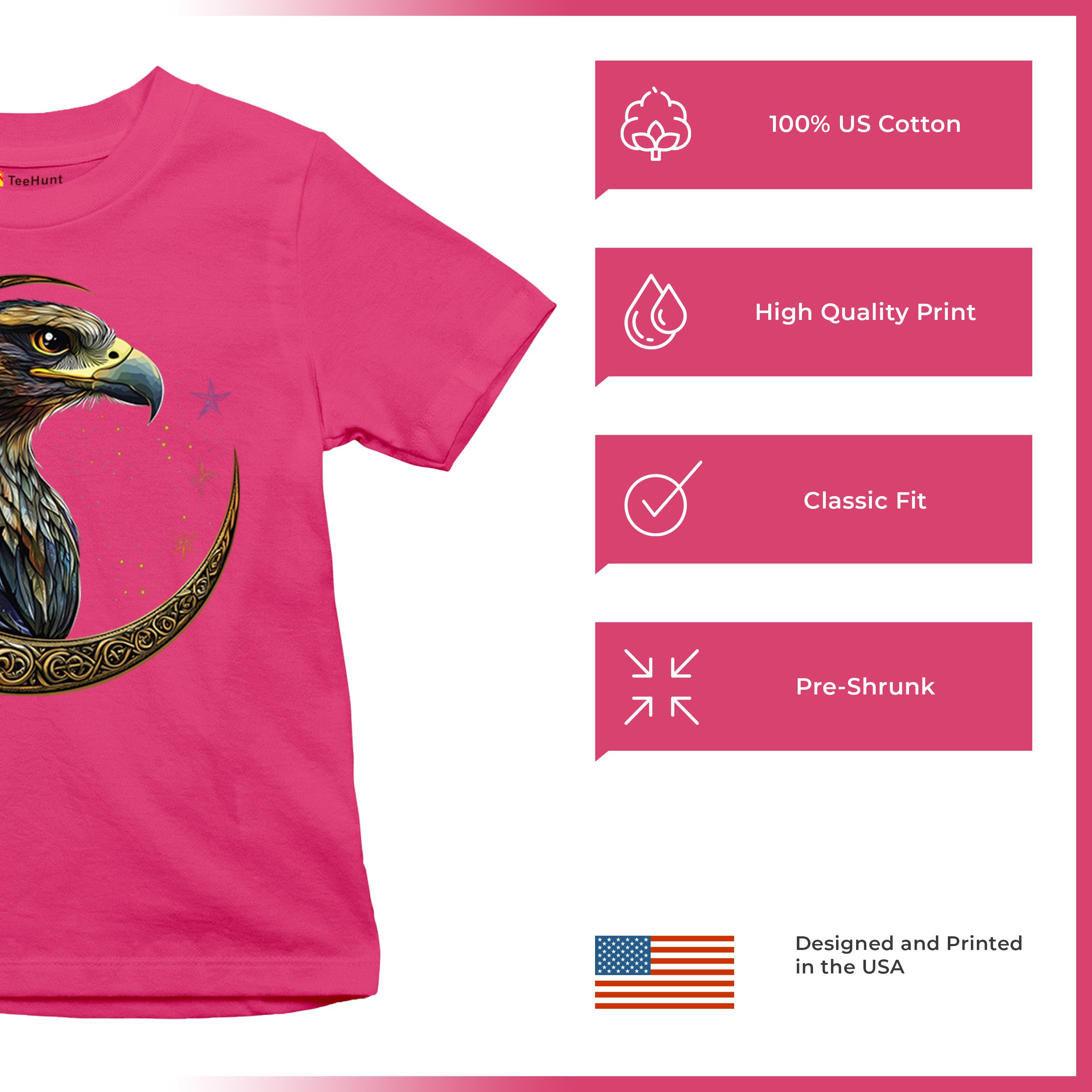 Celtic Moon Falcon Youth T-shirt North Mystic Bird of Prey Spirit Eagle Kids - Picture 49 of 50
